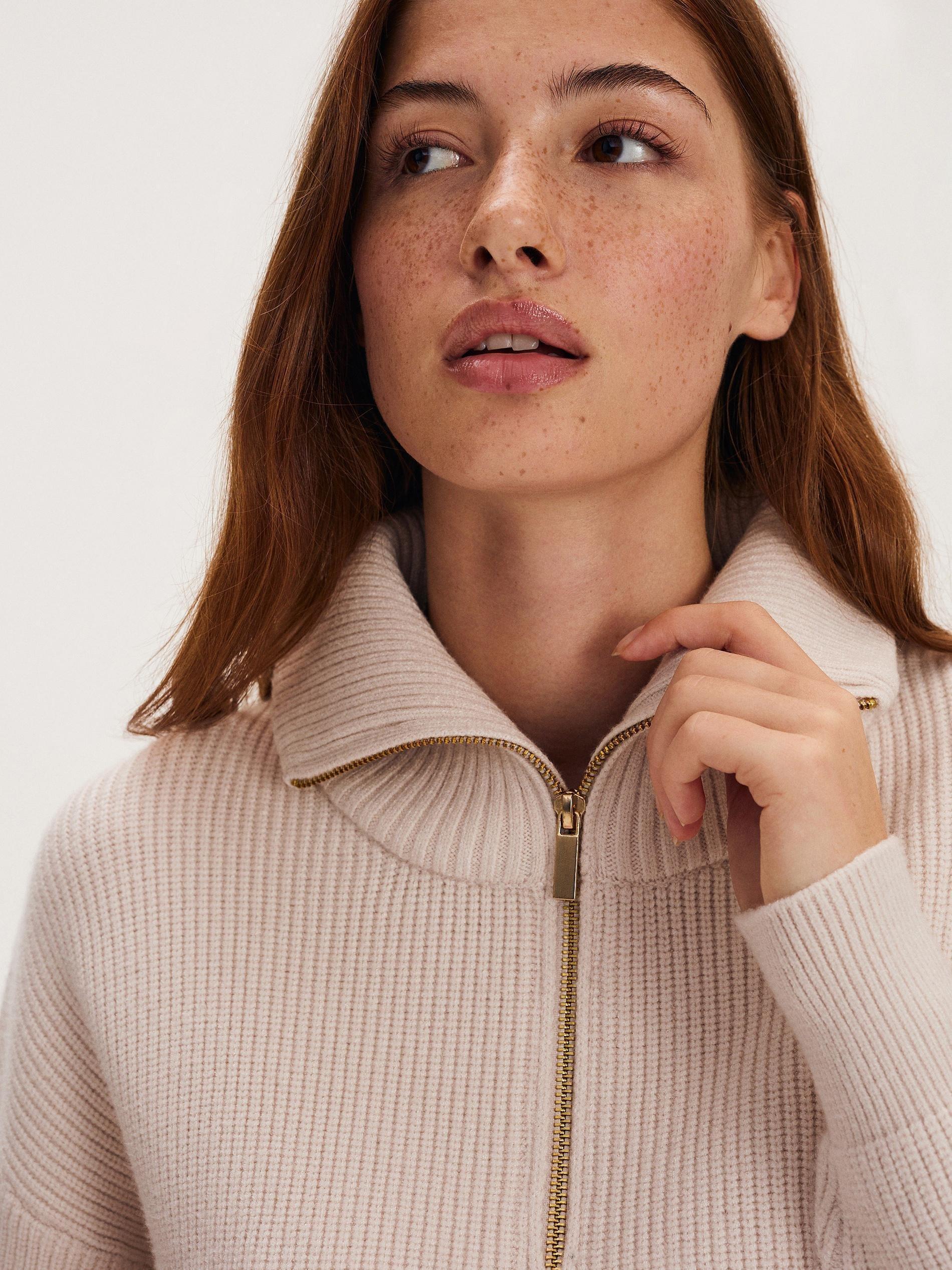 Ivory Zipped Turtleneck Sweater, , large image number 1