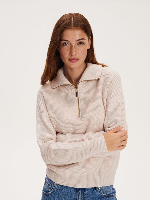 Ivory Zipped Turtleneck Sweater, , large image number 4