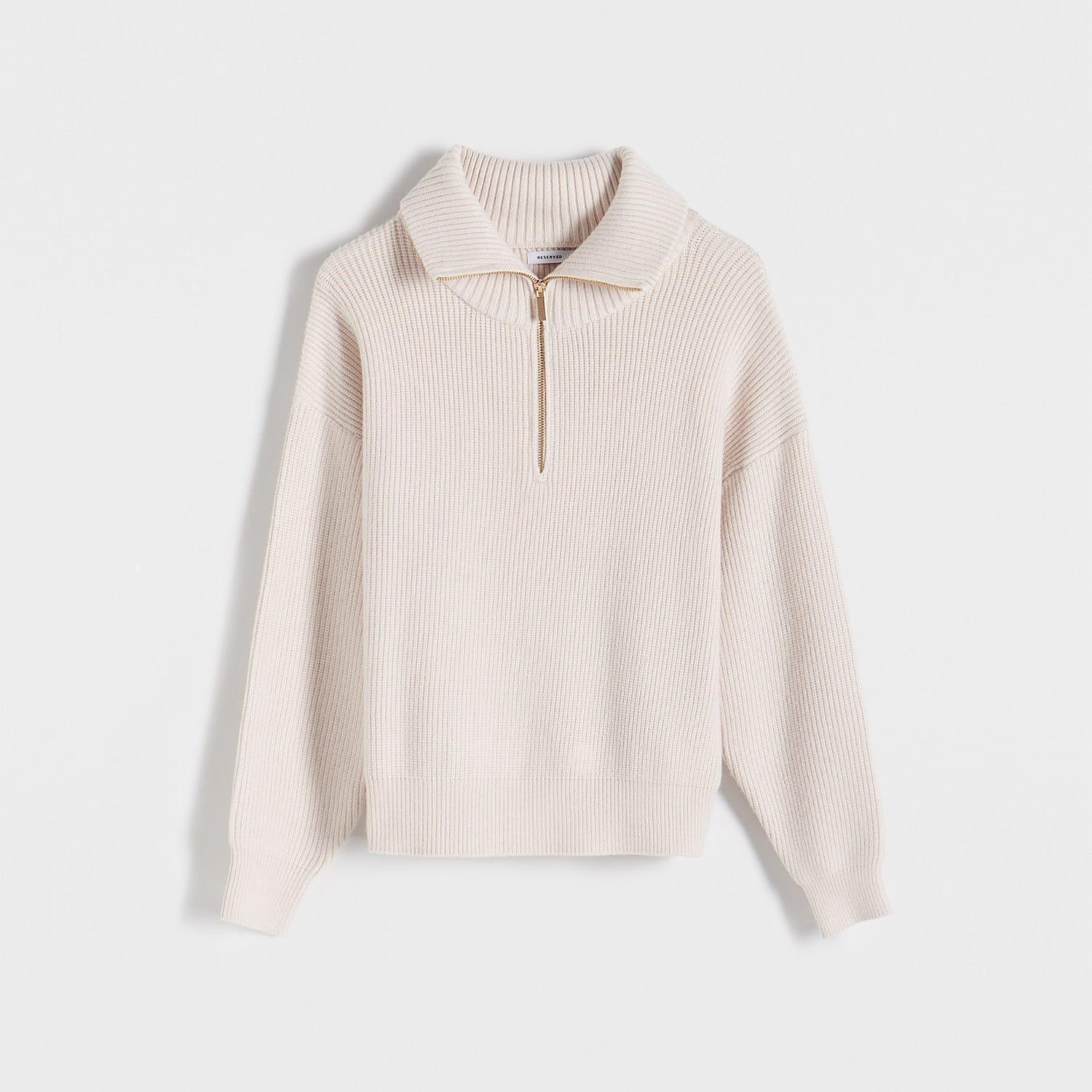 Ivory Zipped Turtleneck Sweater, , large image number 5