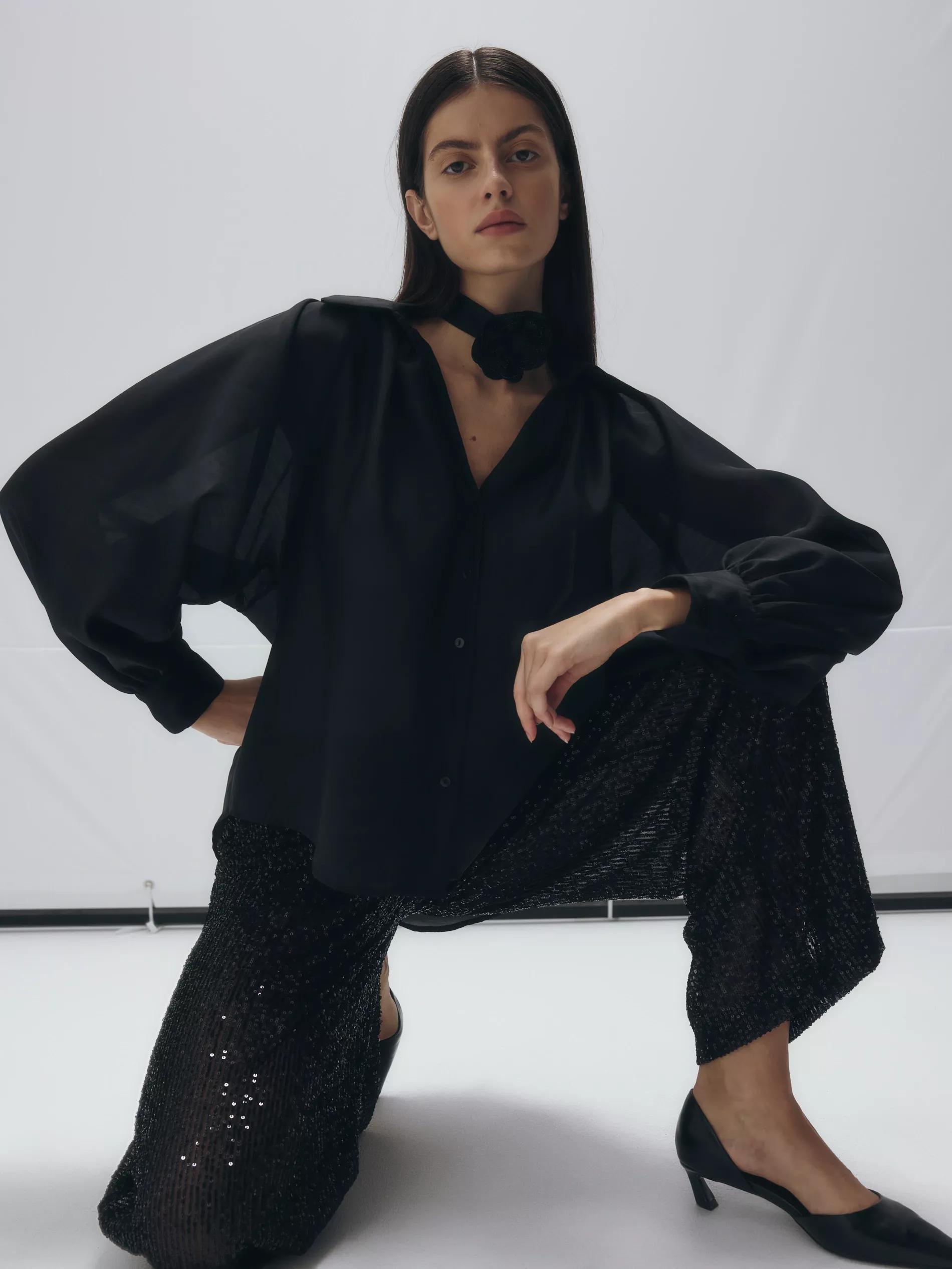 Black Sequin Trousers, , large image number 1