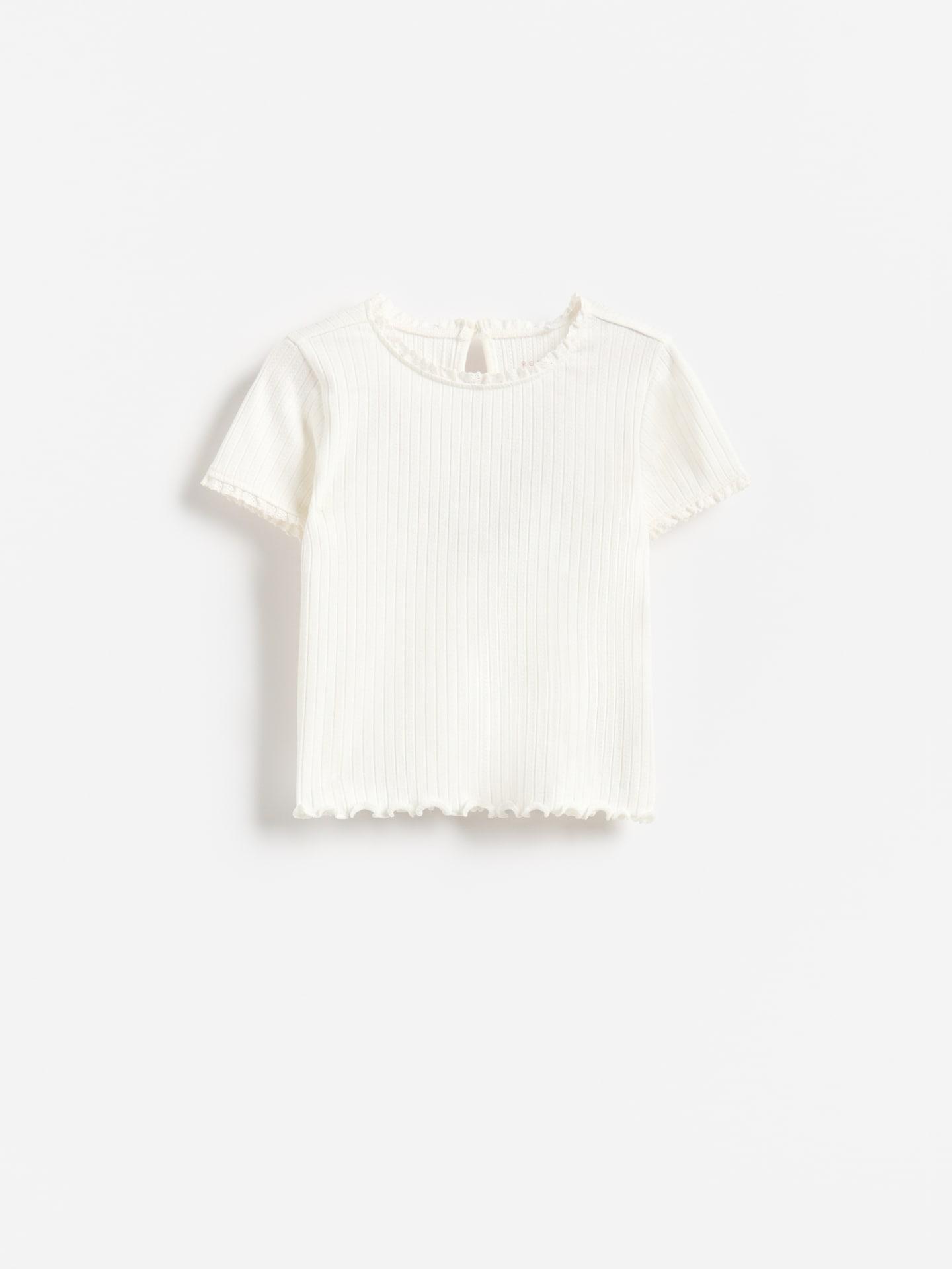 Cream Textured Cotton T-Shirt, Ivory, medium