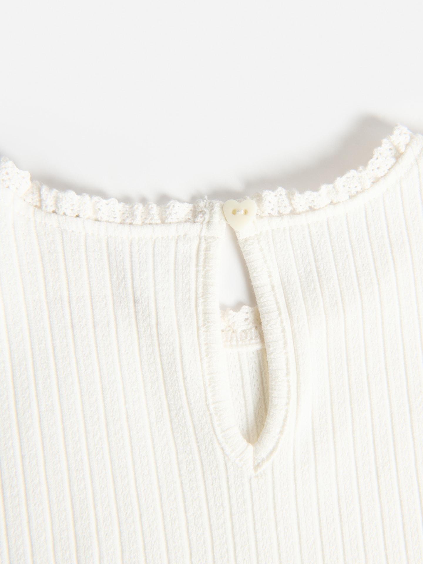 Cream Textured Cotton T-Shirt, Ivory, large image number 3