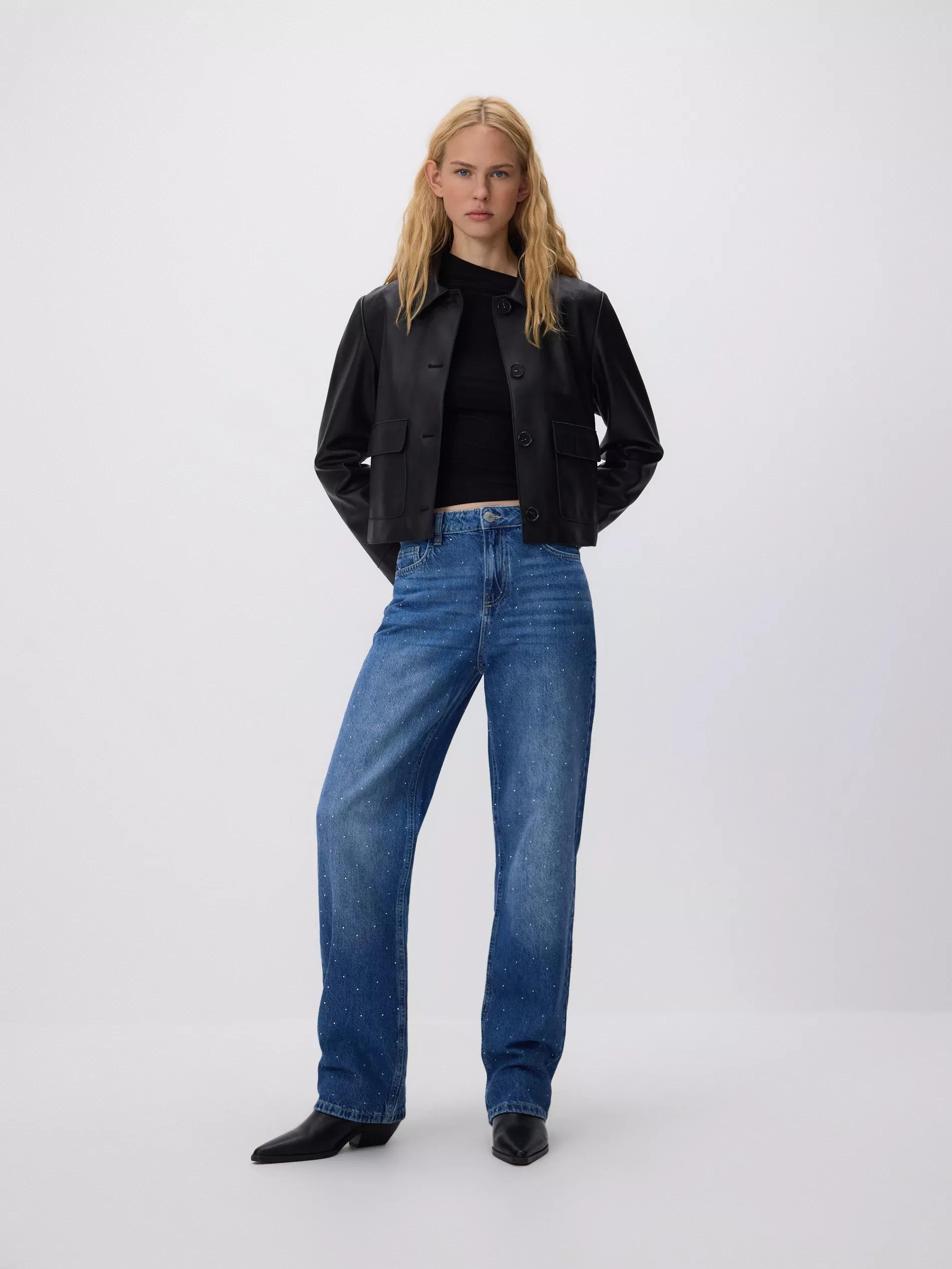 Blue Jeans Straight-Leg Jeans With Decorative Applications, Blue, large image number 0