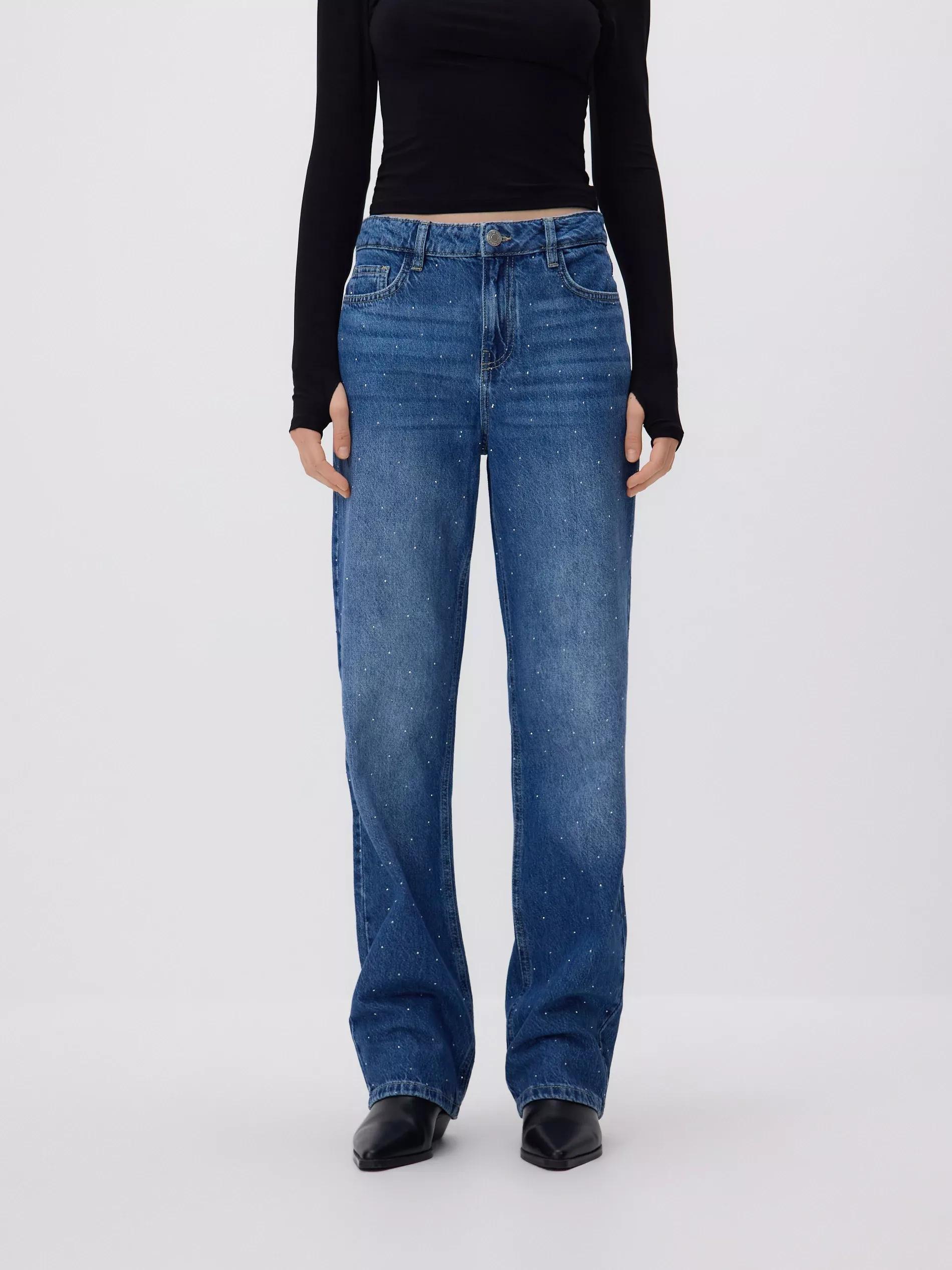 Blue Jeans Straight-Leg Jeans With Decorative Applications, Blue, large image number 1