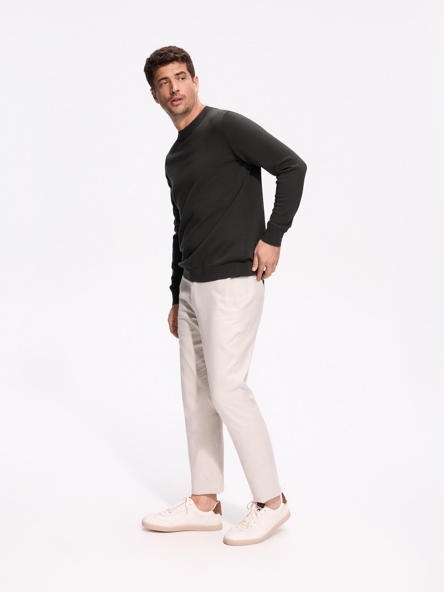 Beige Chino Slim Trousers With Linen Blend, Beige, medium