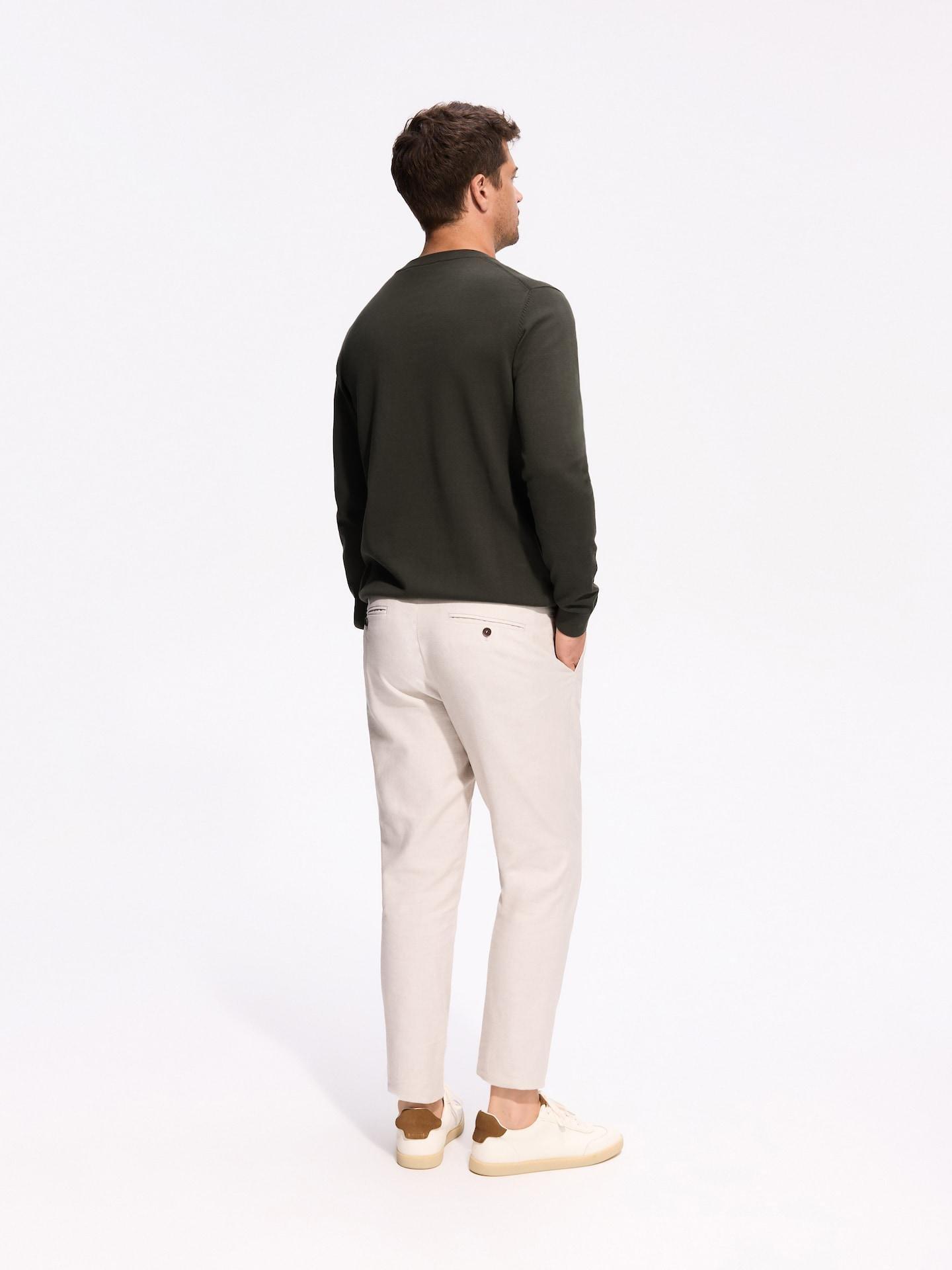 Beige Chino Slim Trousers With Linen Blend, Beige, medium