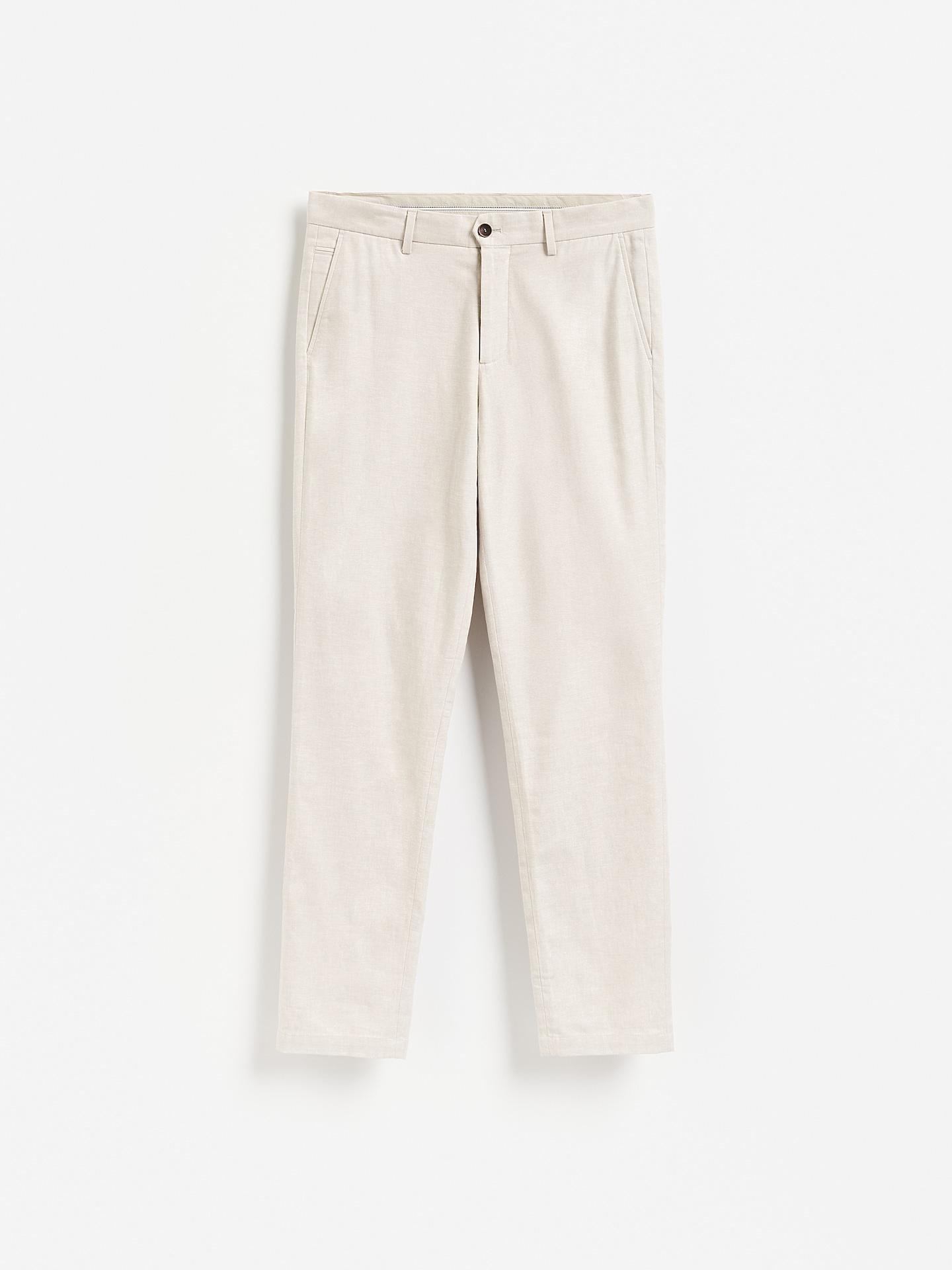 Beige Chino Slim Trousers With Linen Blend, Beige, large image number 3