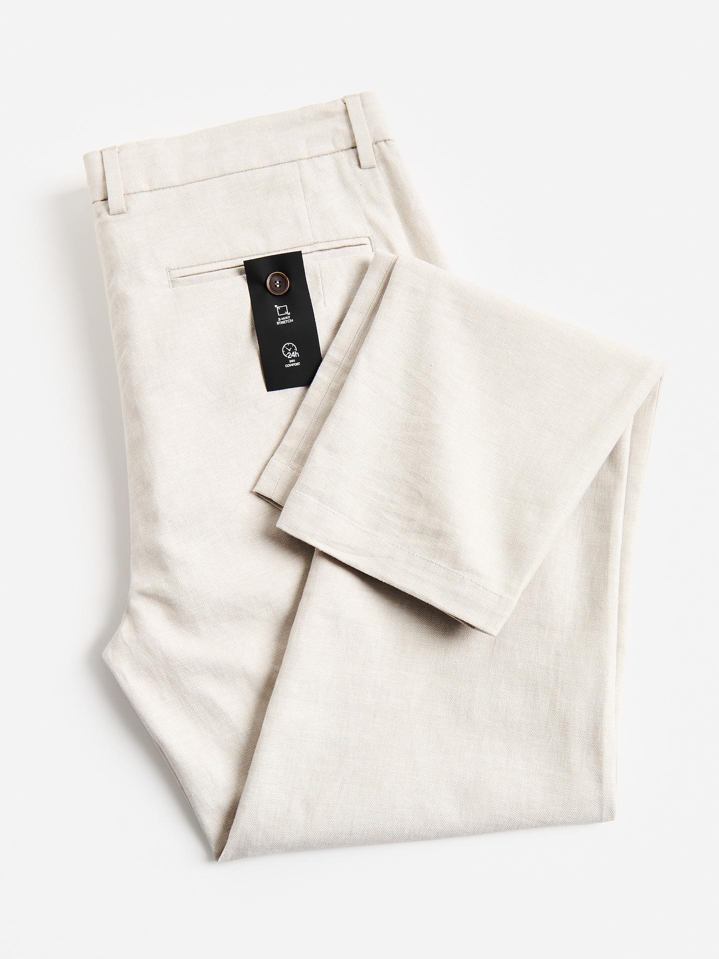 Beige Chino Slim Trousers With Linen Blend, Beige, large image number 4