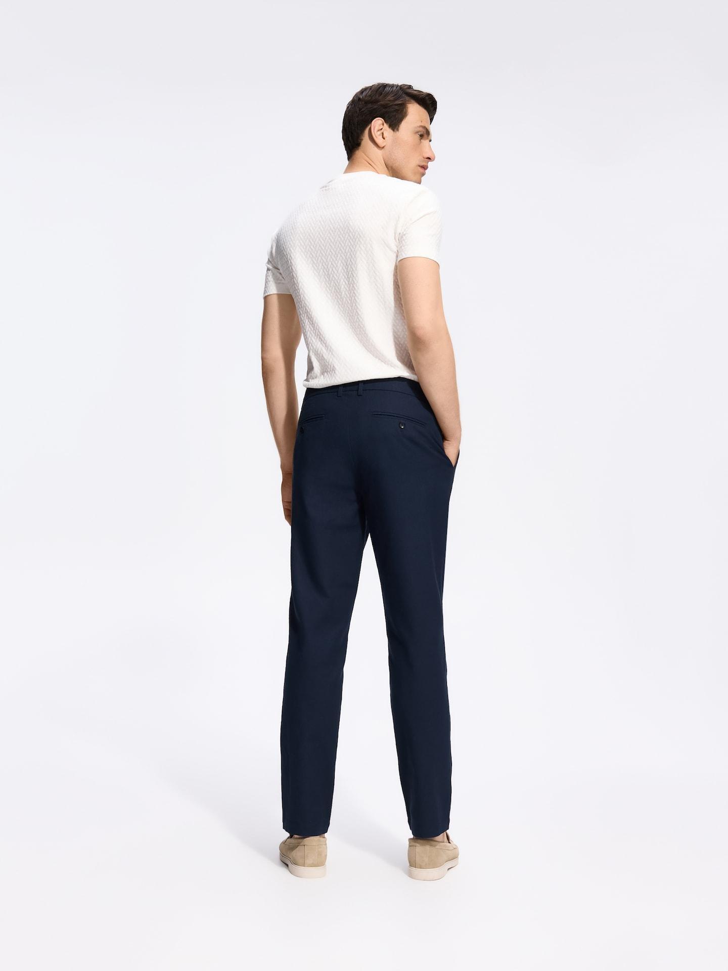 Navy Chino Slim Trousers With Linen Blend, Navy, medium