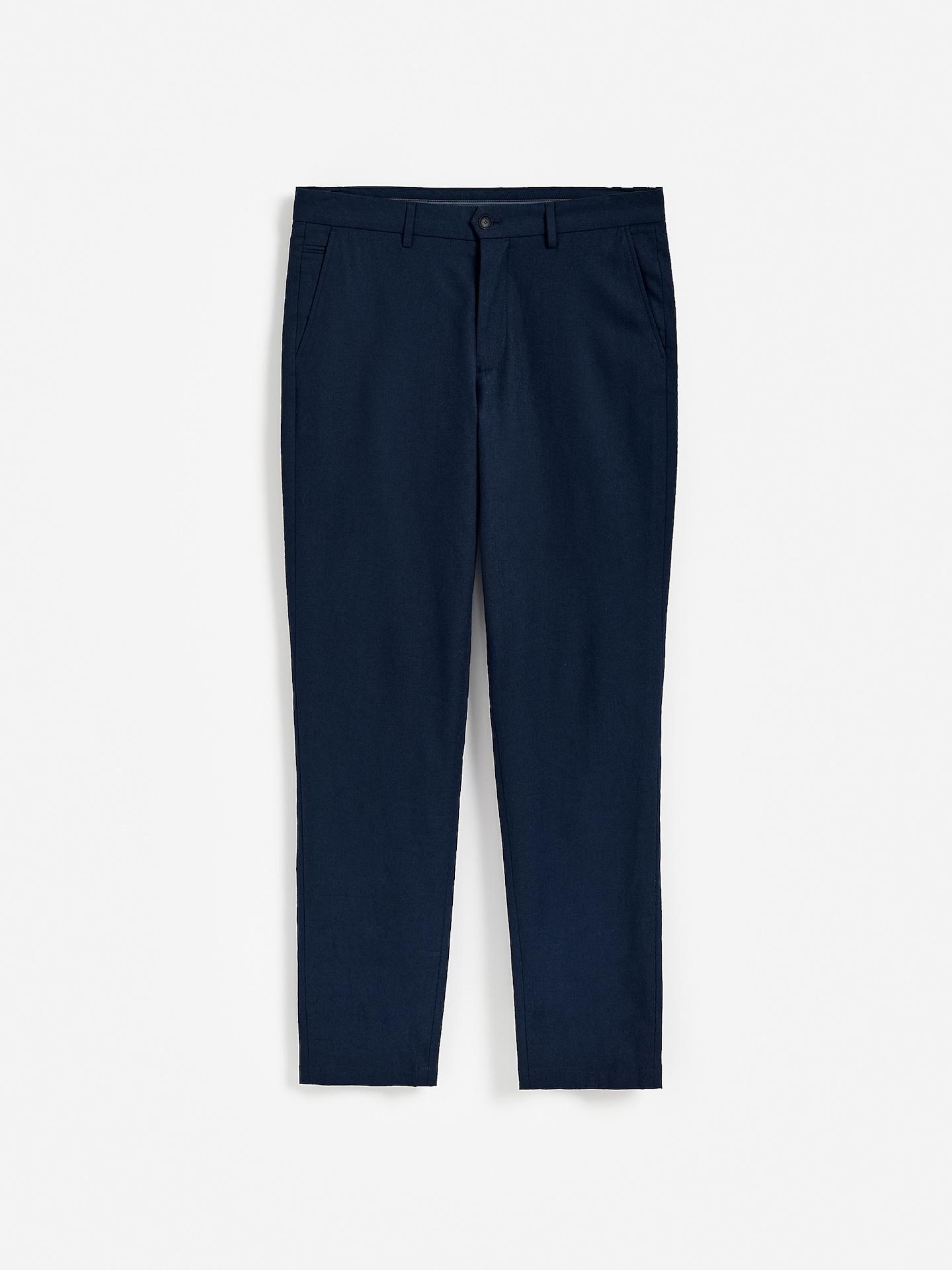Navy Chino Slim Trousers With Linen Blend, Navy, large image number 3