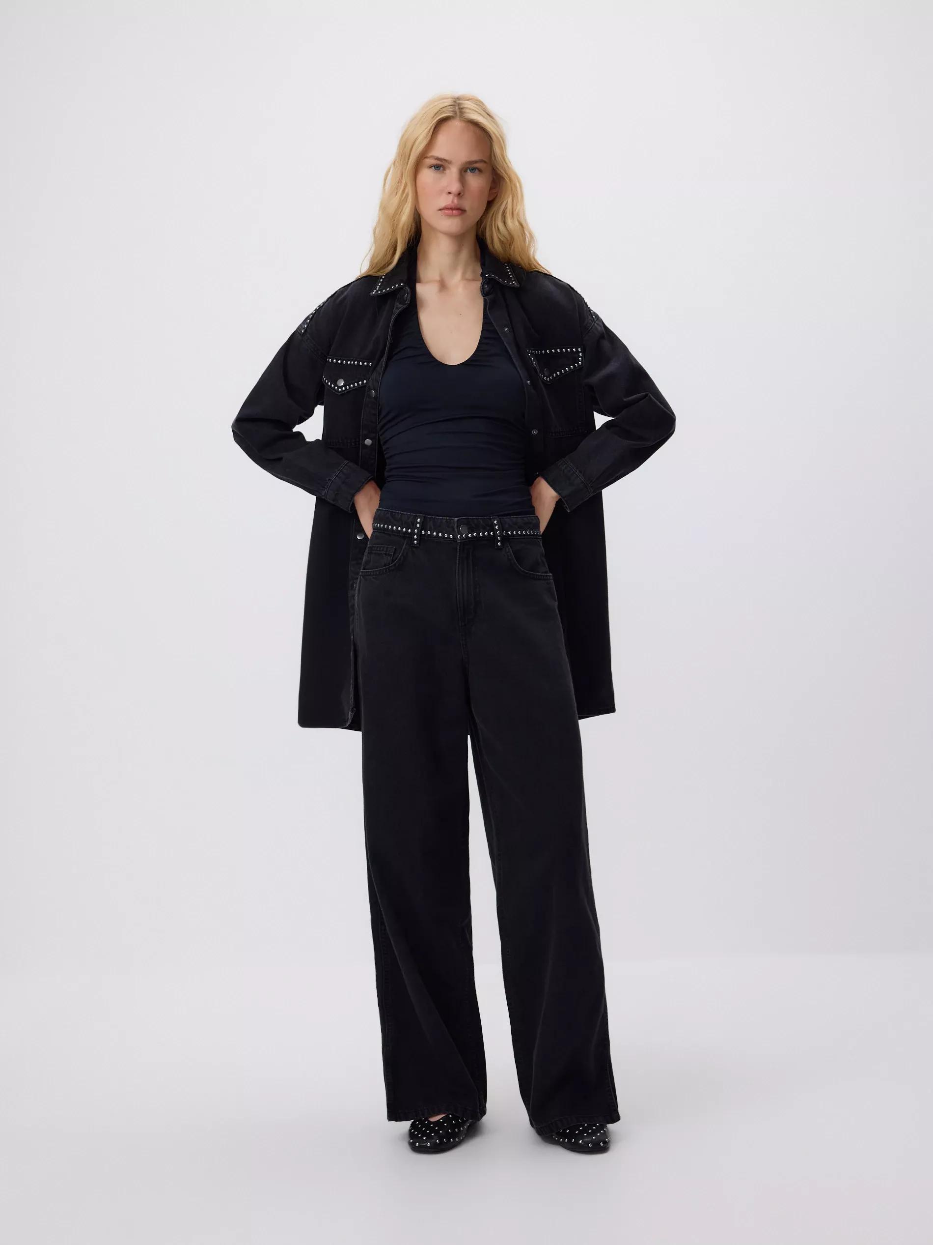 Black Wide-Leg Jeans With Appliquø£Â©S, Black, medium