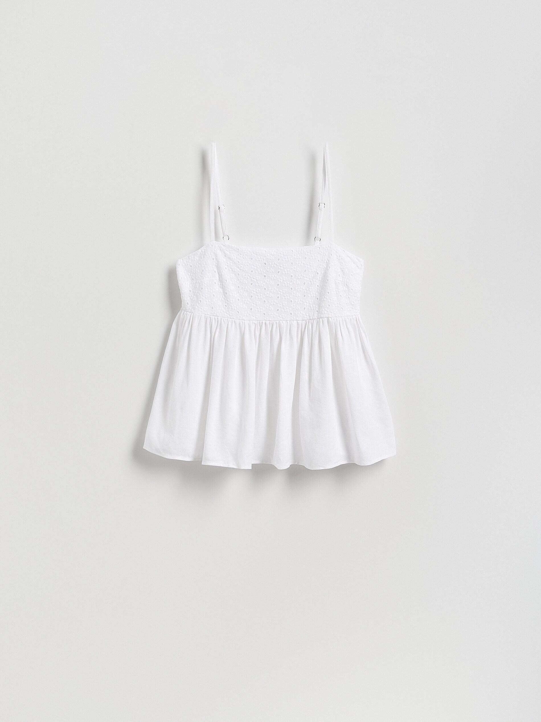 White Linen Rich Strappy Blouse, White, large image number 1