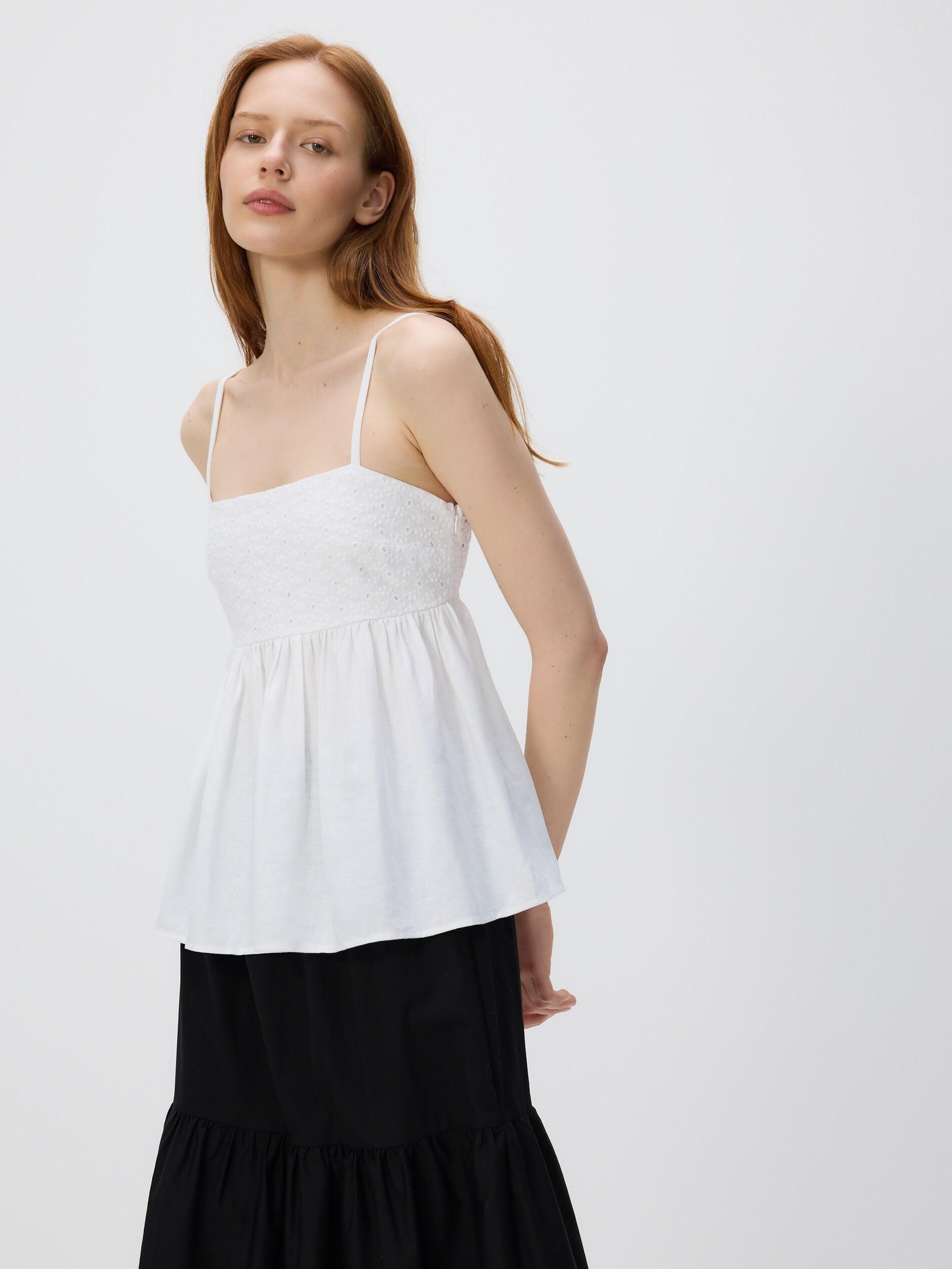 White Linen Rich Strappy Blouse, White, large image number 2