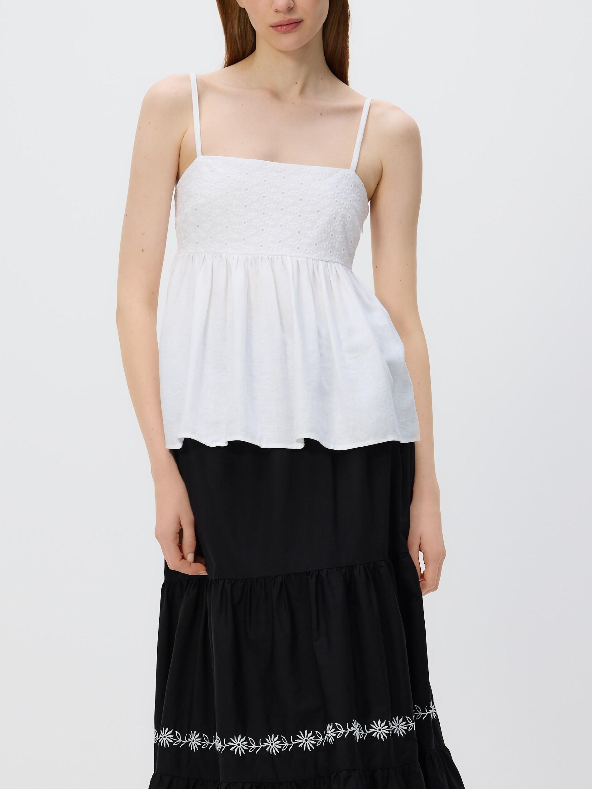 White Linen Rich Strappy Blouse, White, large image number 4