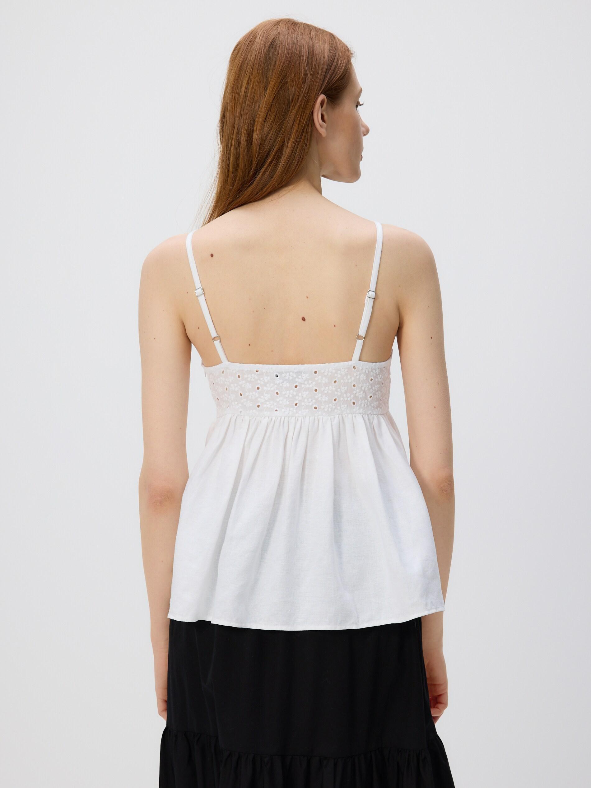 White Linen Rich Strappy Blouse, White, large image number 5