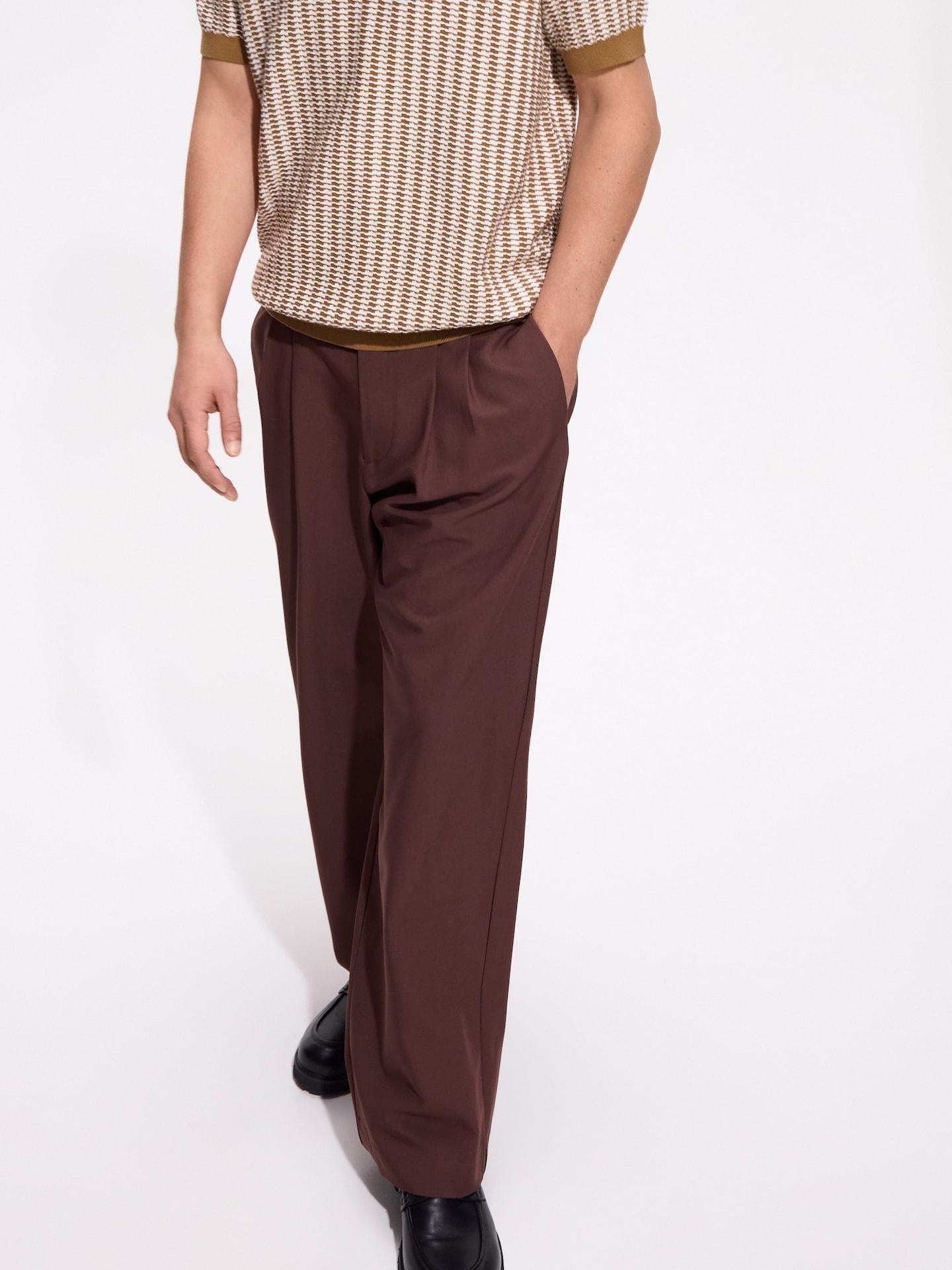 Brown Wide Leg Trousers With Viscose Blend, Brown, medium