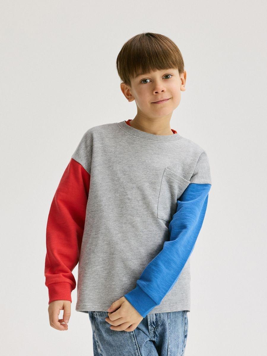 Grey Long-Sleeved Cotton T-Shirt, , medium