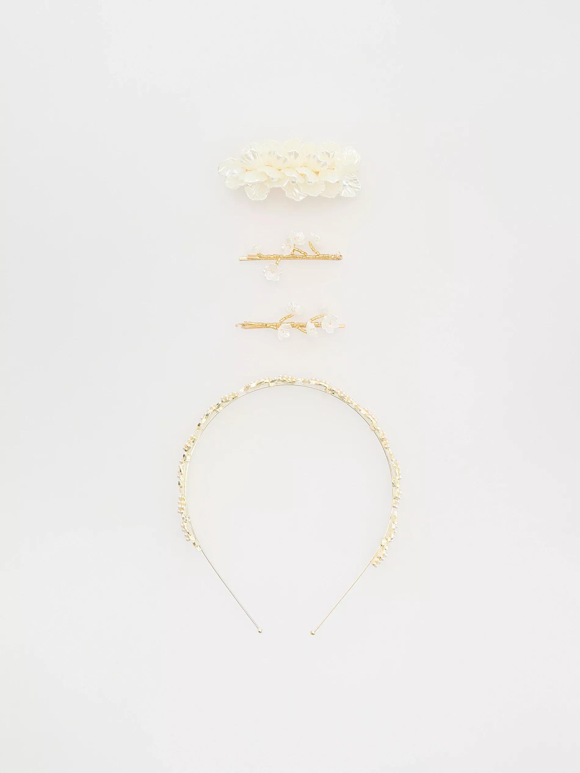 Cream Hair Accessories Set, Kids Girls, Ivory, large image number 0