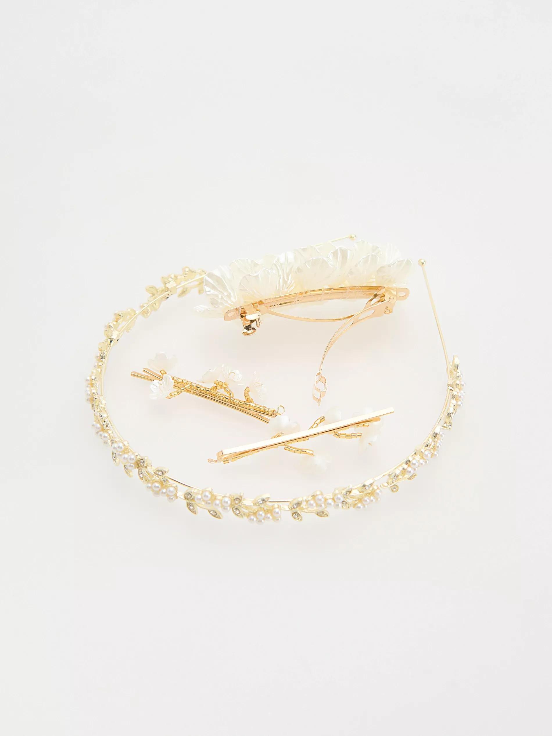 Cream Hair Accessories Set, Kids Girls, Ivory, large image number 1