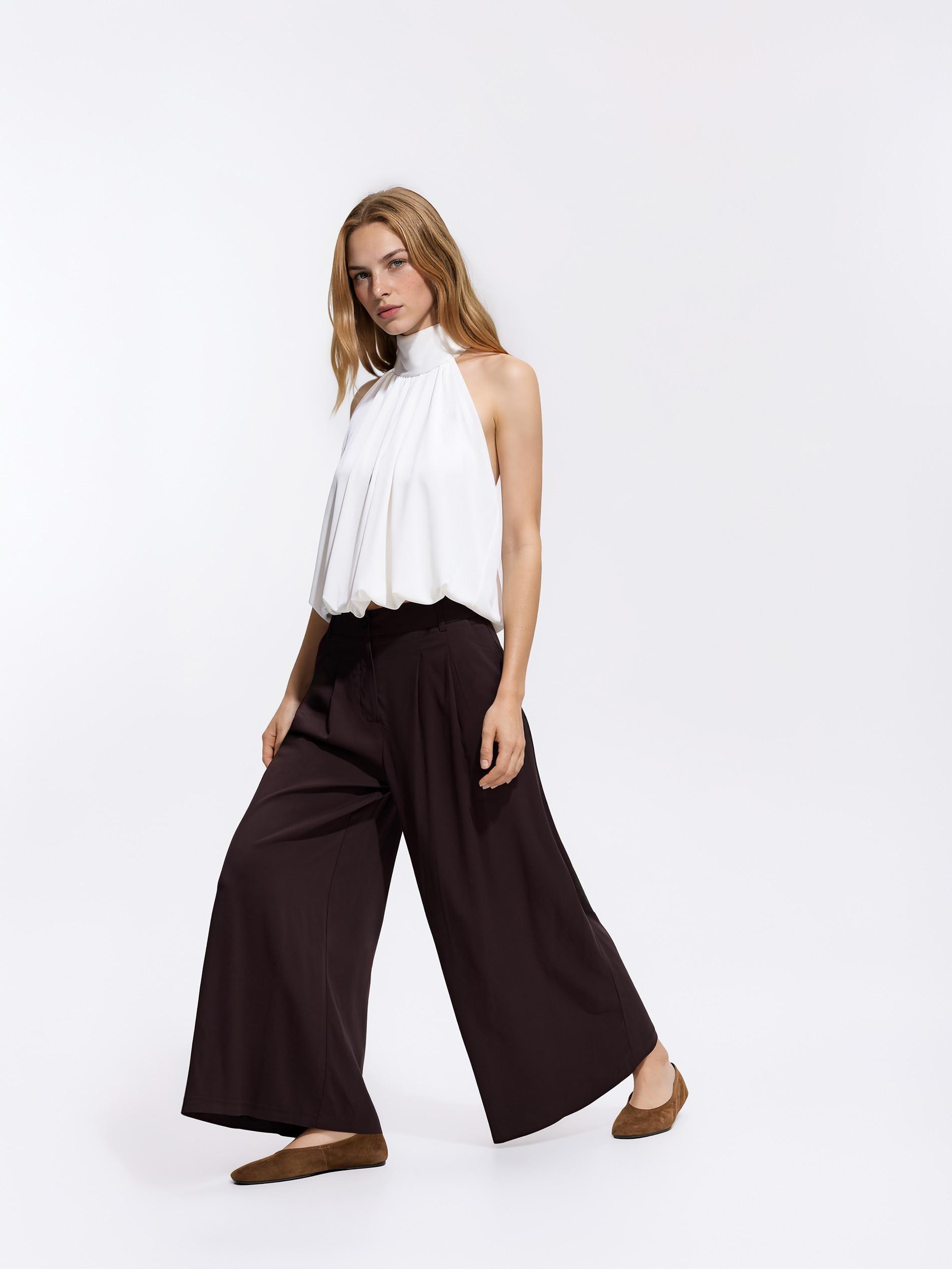 بنطال بني غني بالفيسكوز, Brown, large image number 1