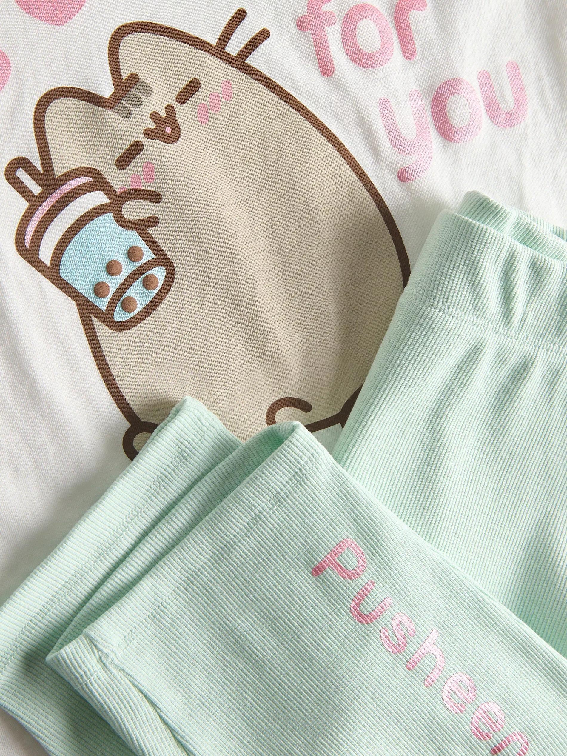 PALE GREEN Pusheen two-piece PJs, Green, medium