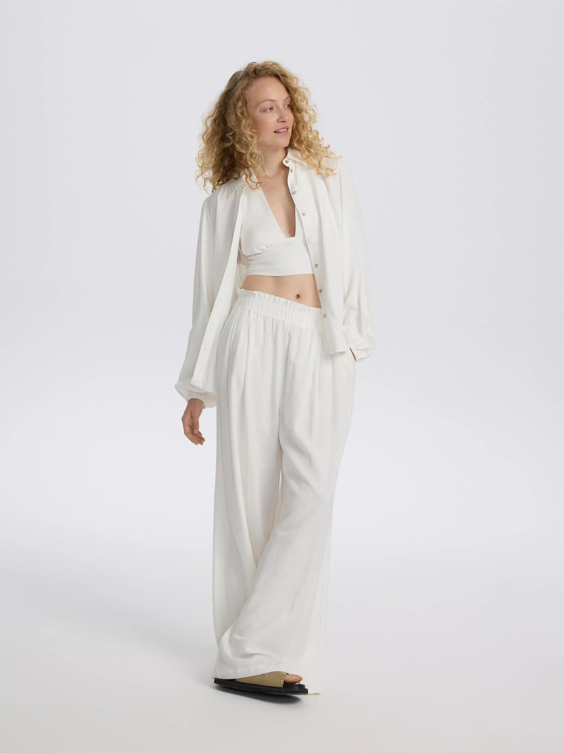 Cream Linen Blend Top, , large image number 1