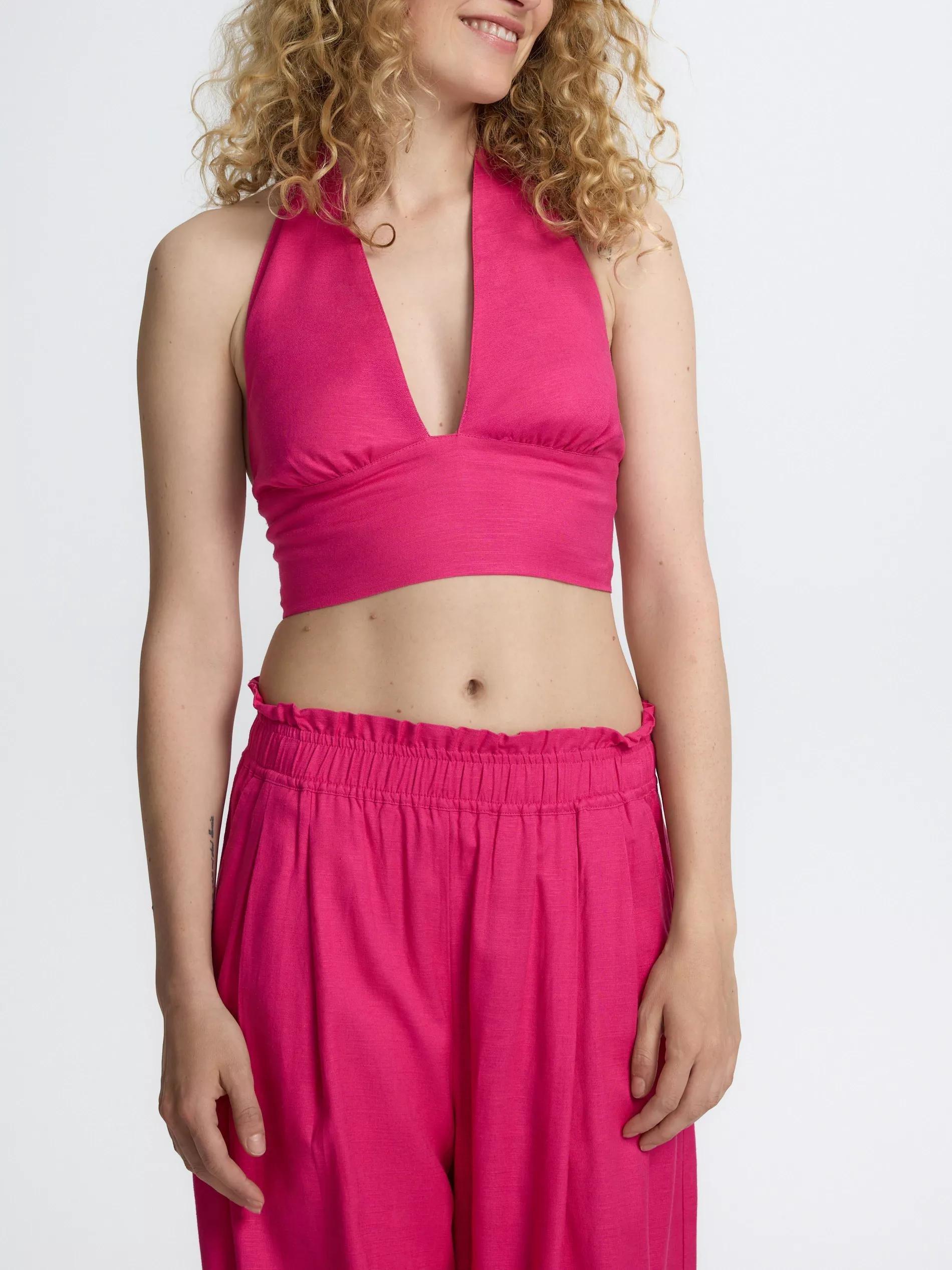 Fuchsia Linen Blend Top, , large image number 2