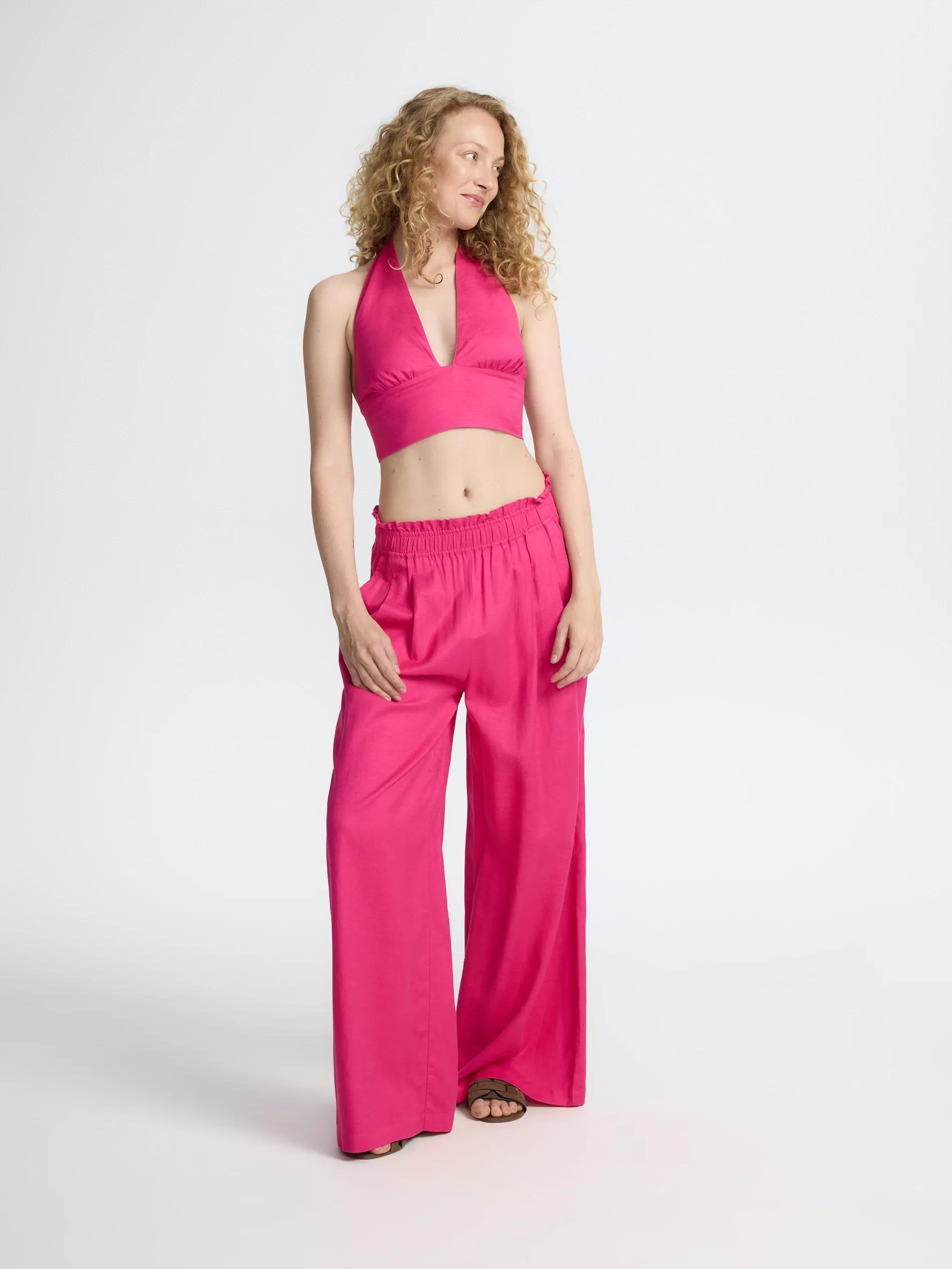 Fuchsia Linen Blend Top, , large image number 3