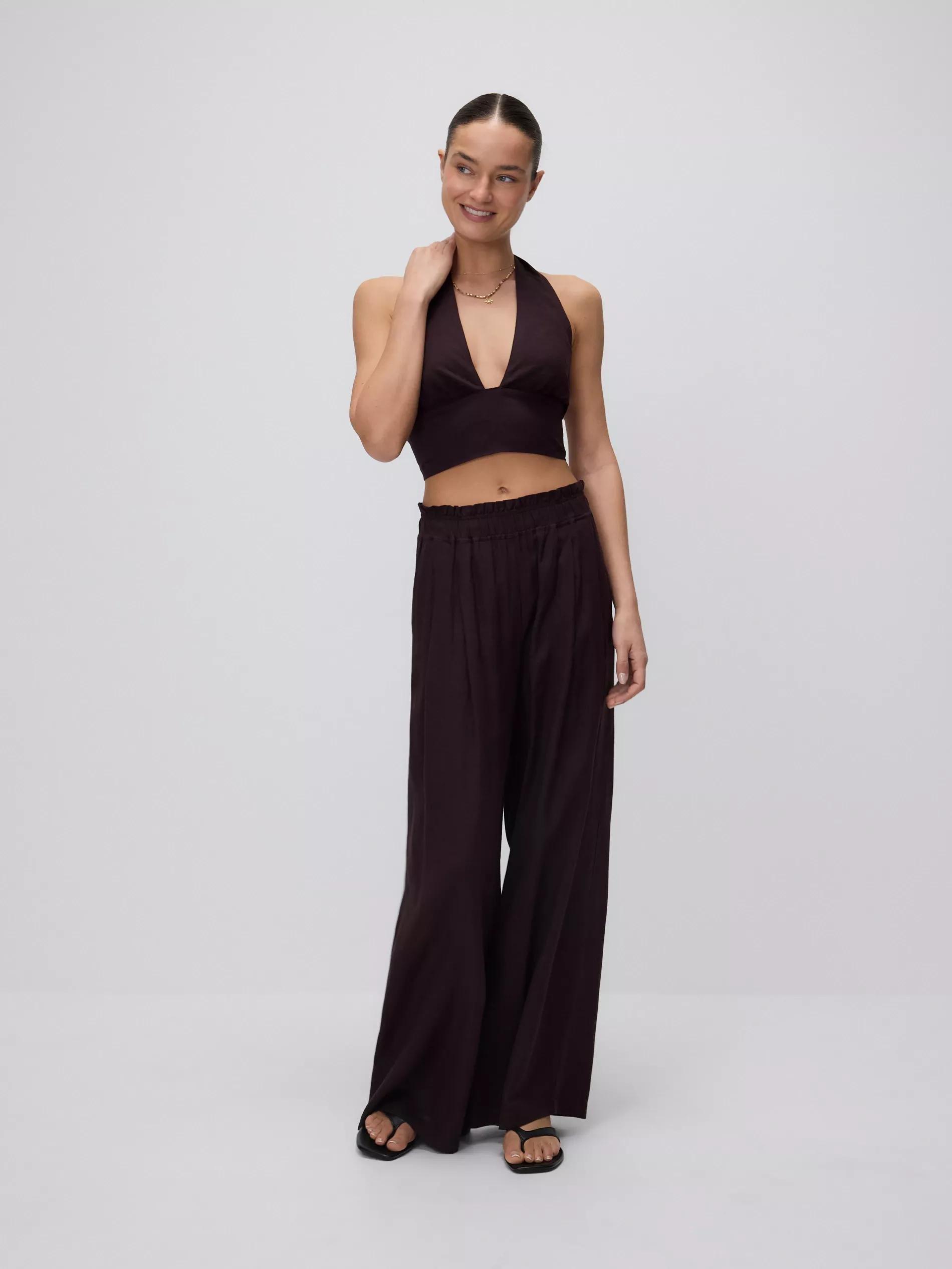 Brown Linen Blend Top, , large image number 2