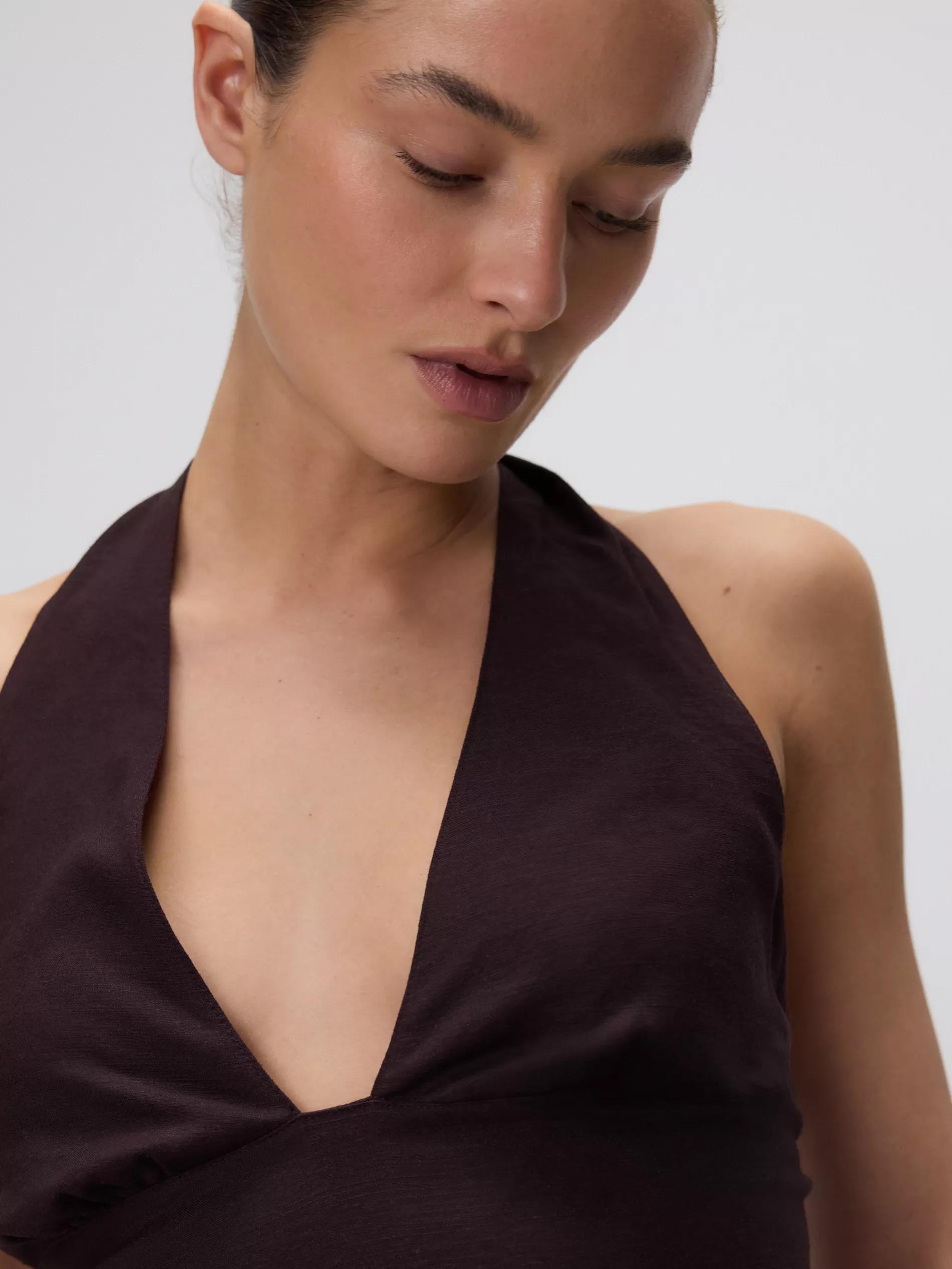 Brown Linen Blend Top, , large image number 3