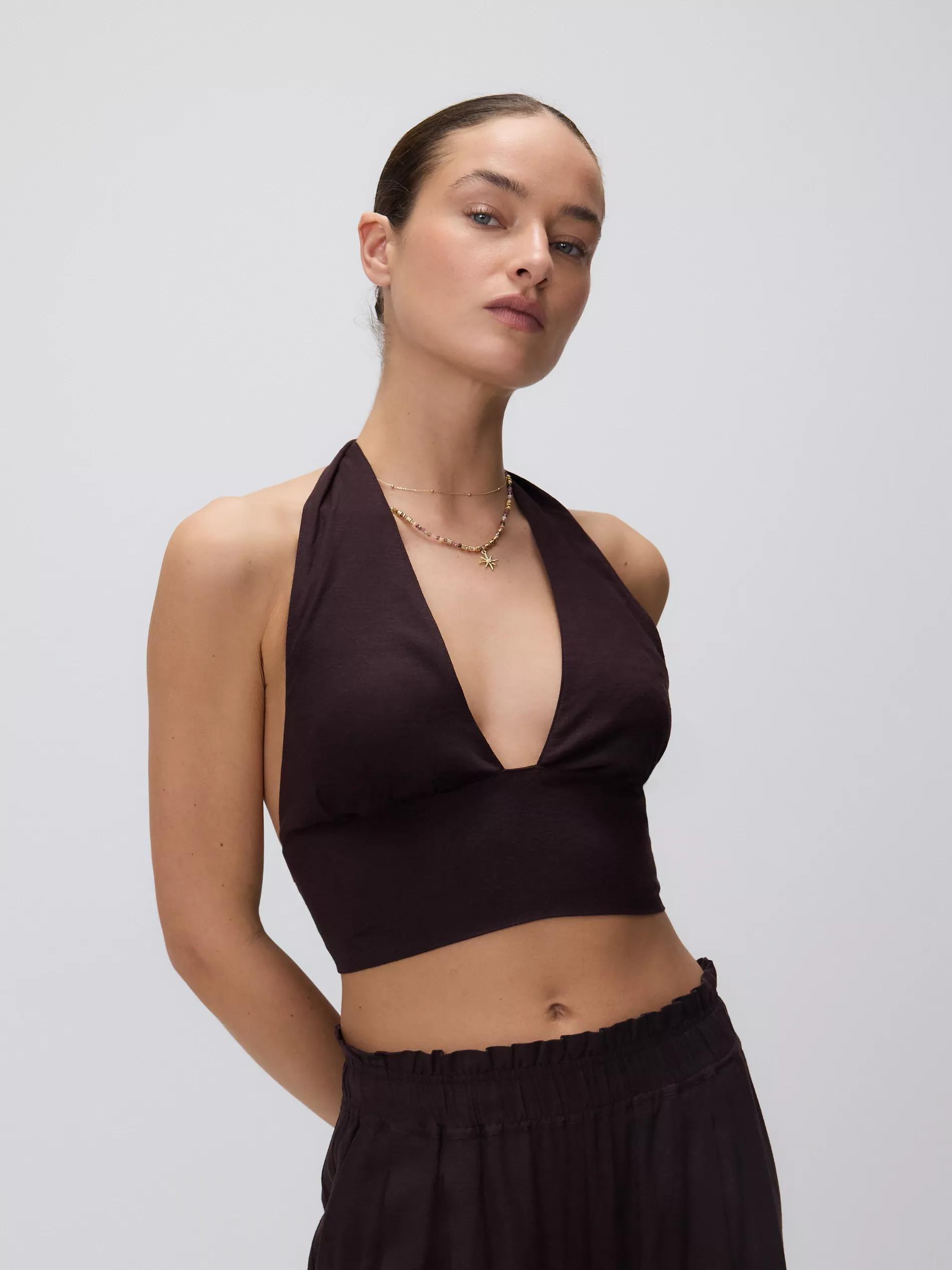 Brown Linen Blend Top, , large image number 4