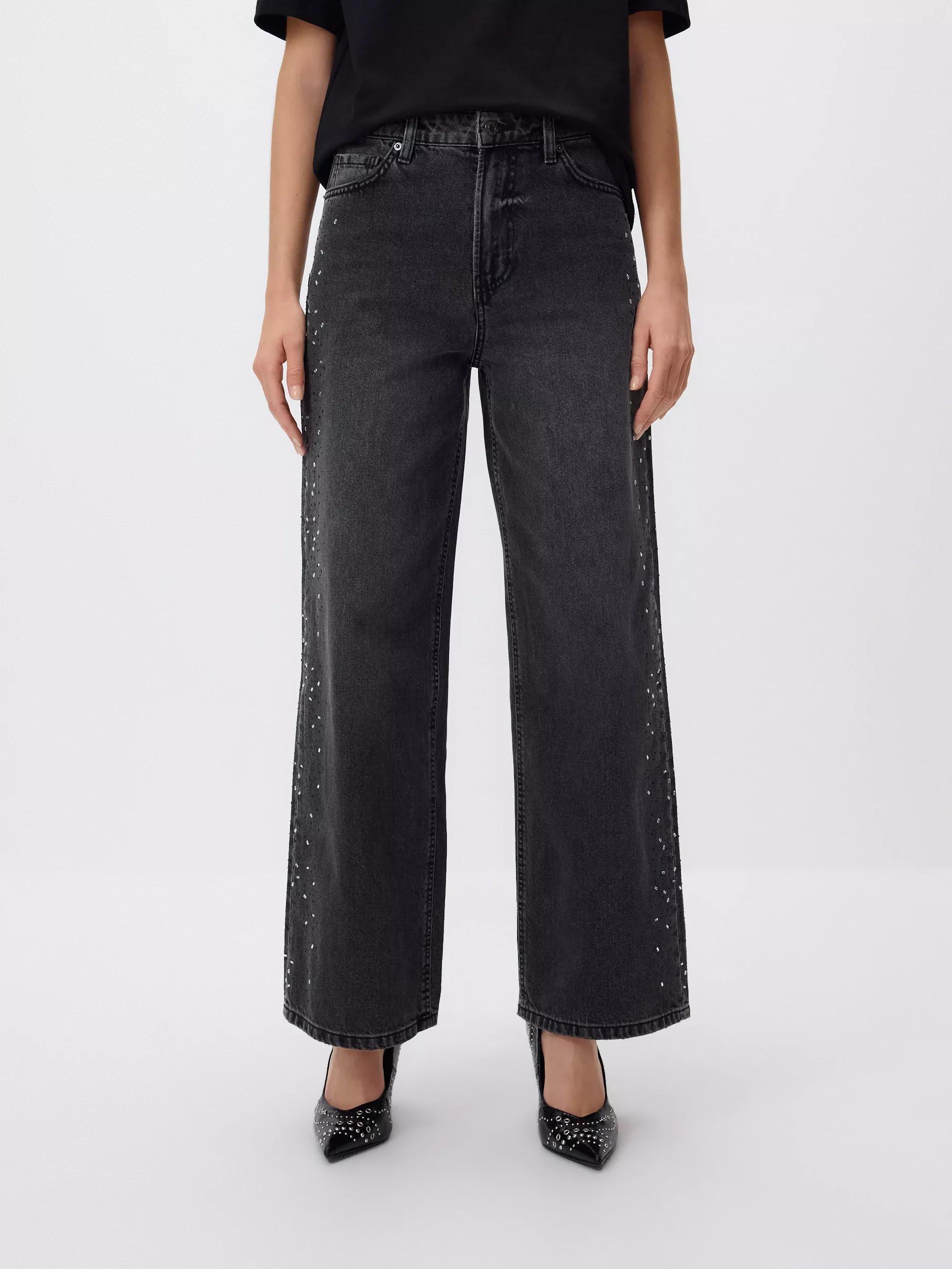 Black Straight Jeans With Applications, Black, medium
