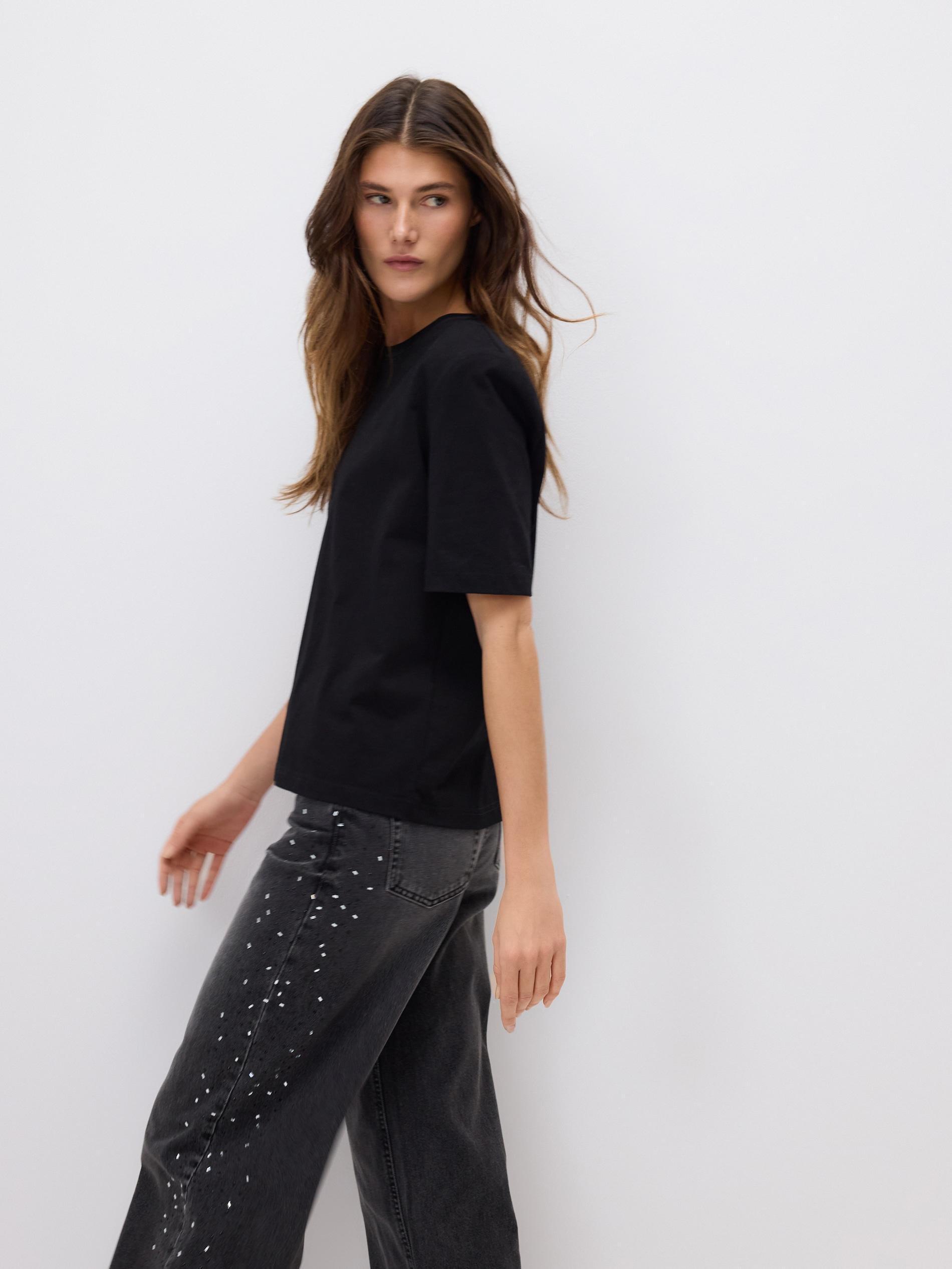 Black Straight Jeans With Applications, Black, medium