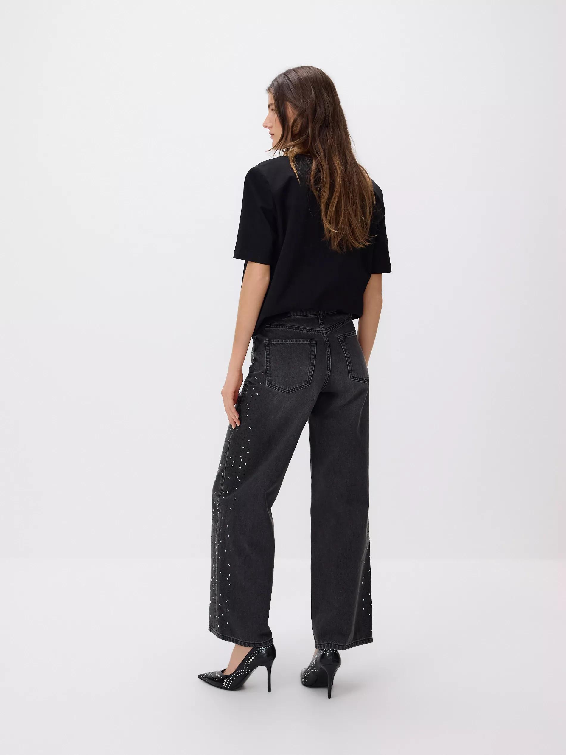 Black Straight Jeans With Applications, Black, large image number 3