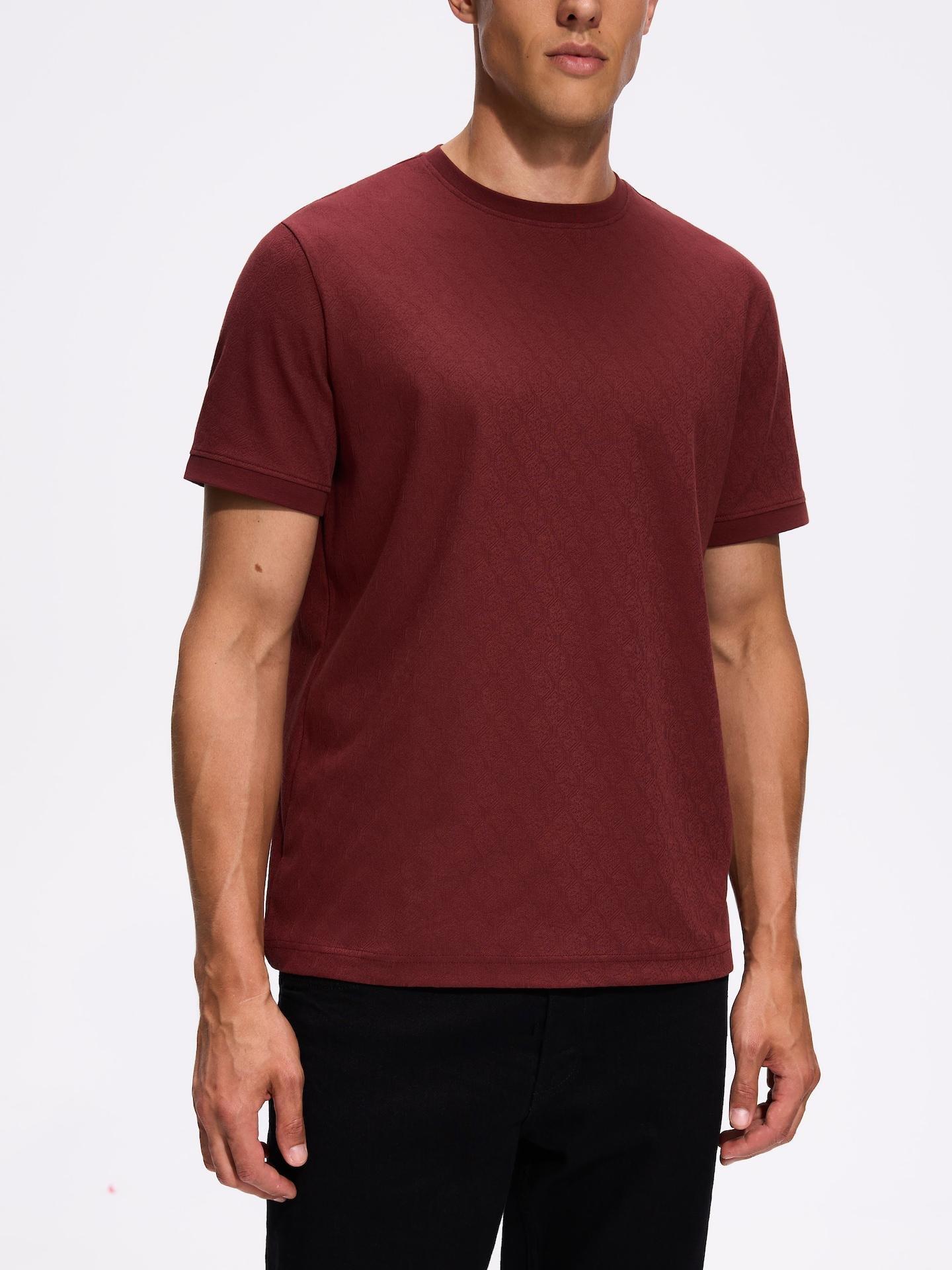 Red Regular Fit Structural Fabric T-Shirt, Burgundy, medium