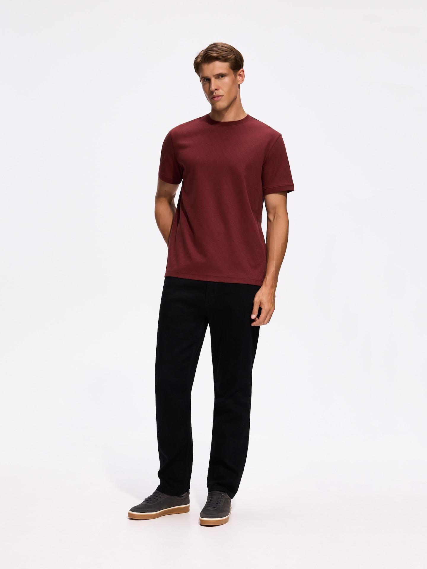 Red Regular Fit Structural Fabric T-Shirt, Burgundy, medium