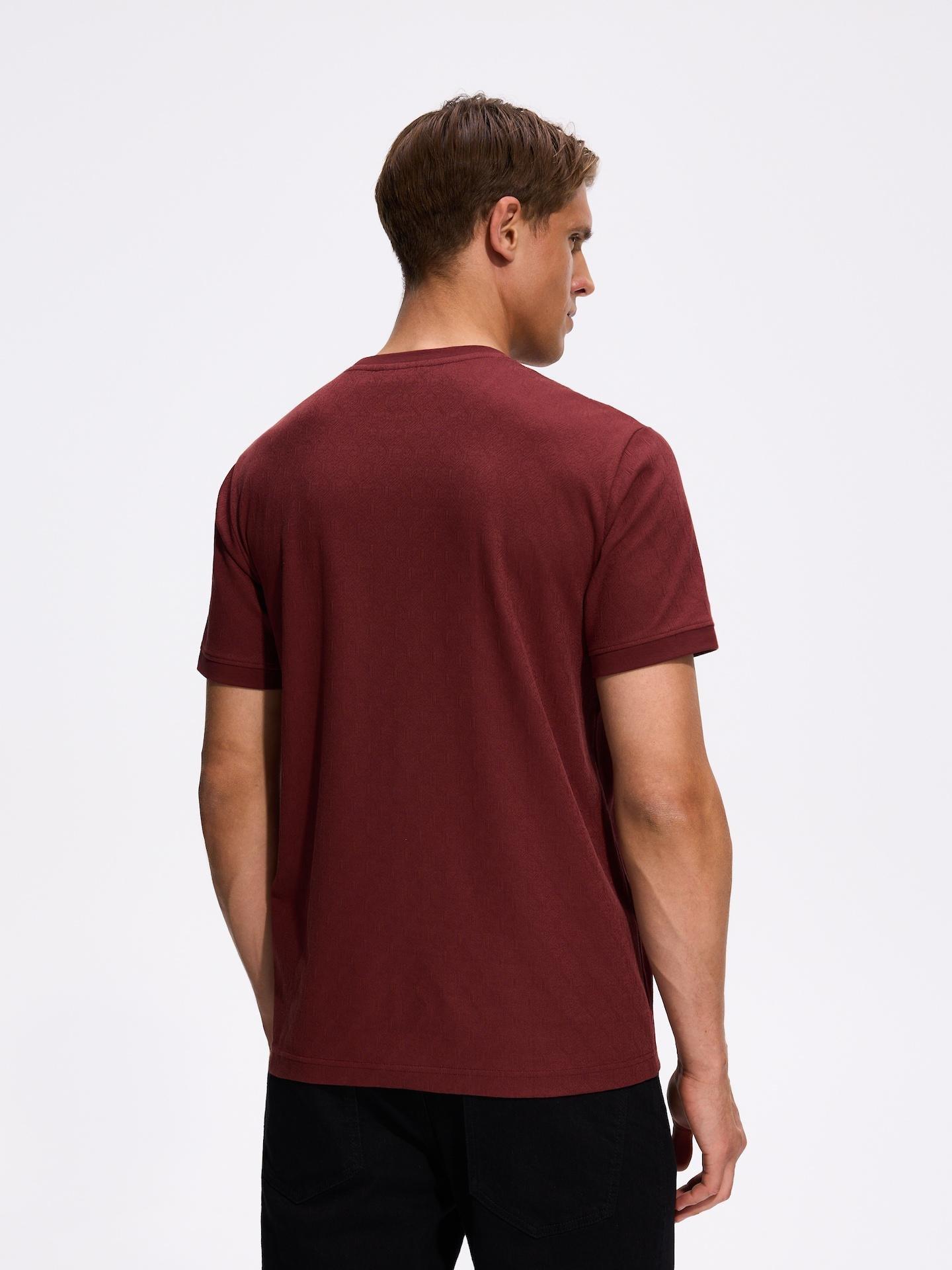 Red Regular Fit Structural Fabric T-Shirt, Burgundy, medium