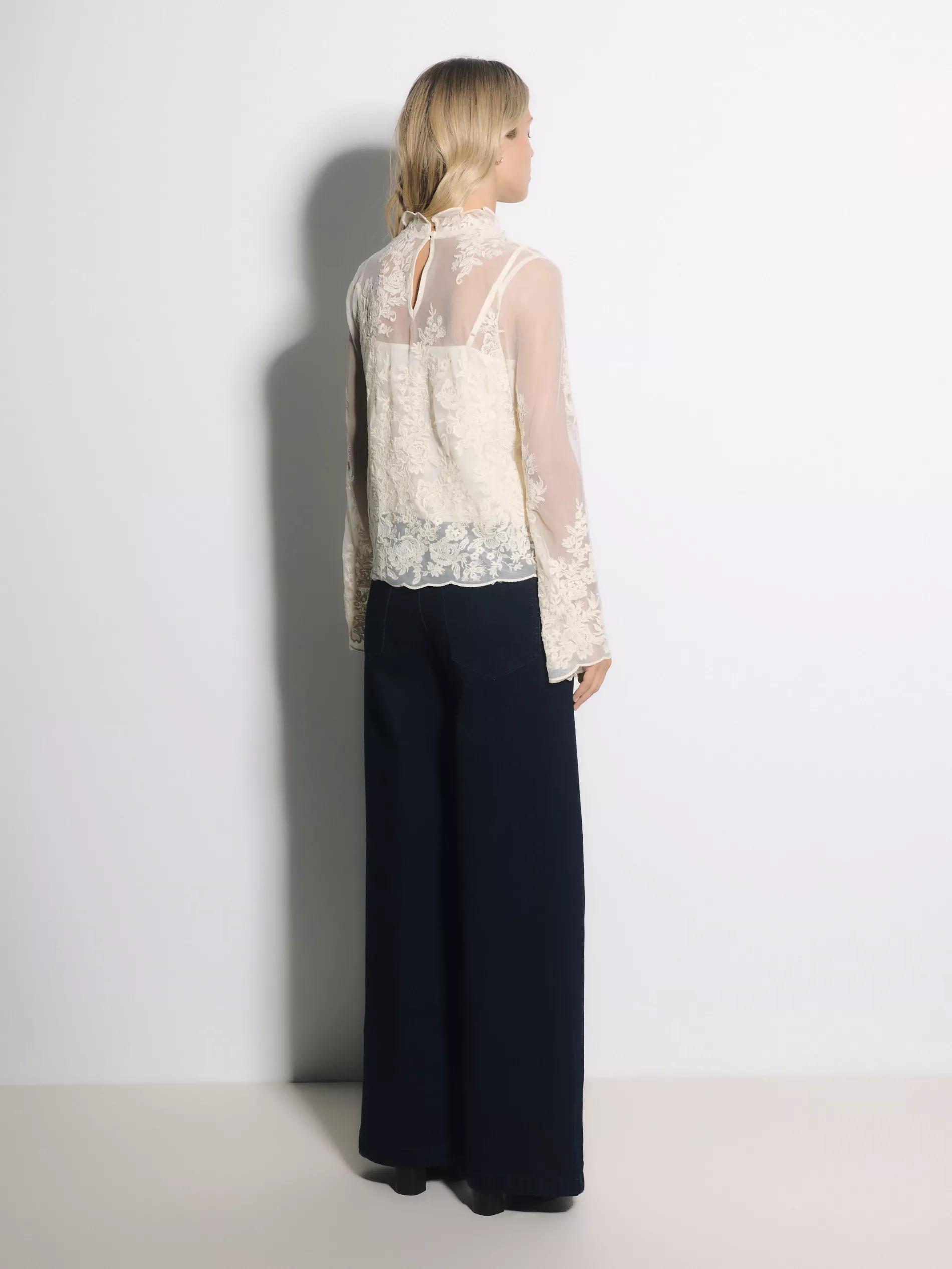 Beige Blouse With Embroidered Decoration, Ivory, large image number 1