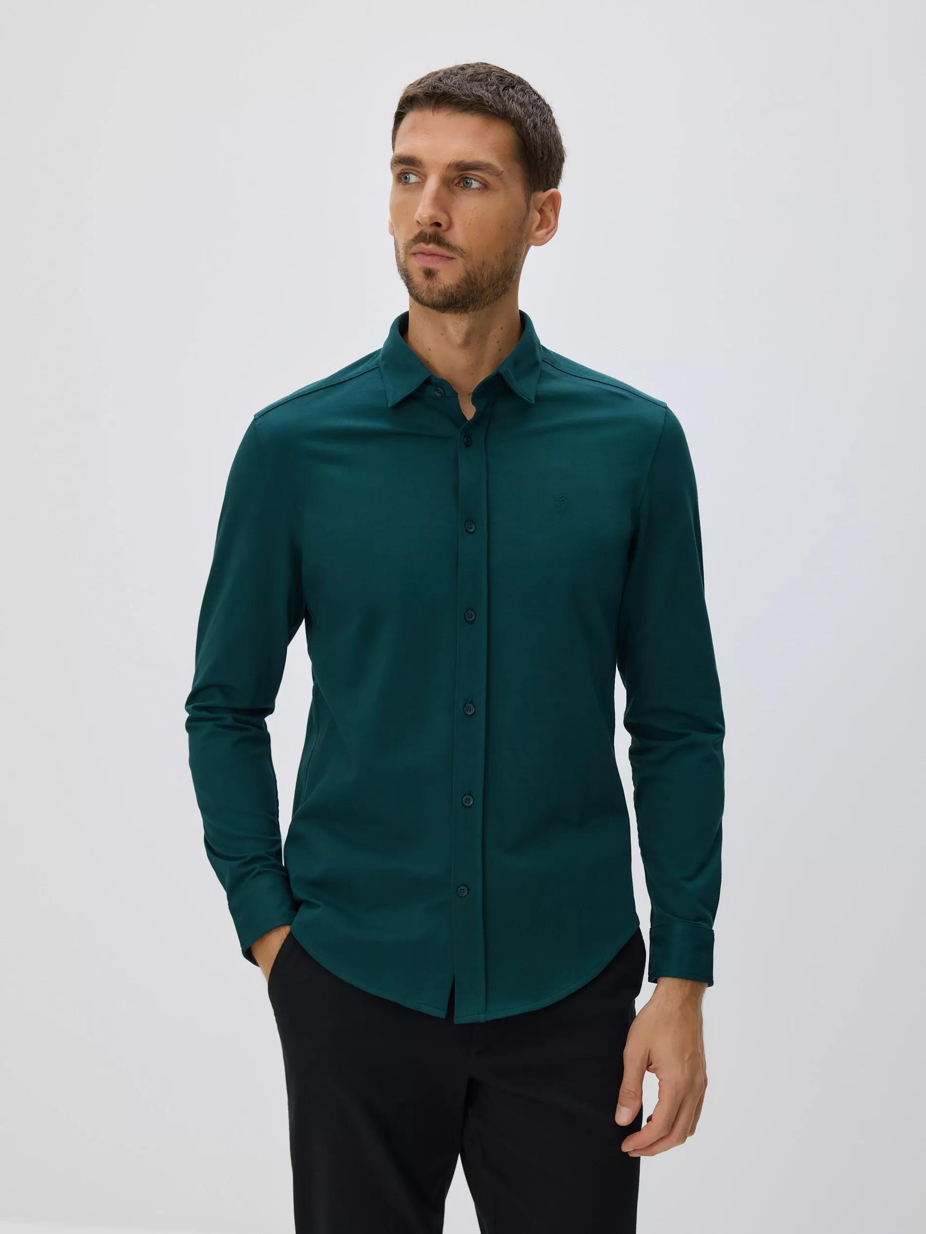 Green Slim Fit Plain Shirt, Khaki, medium