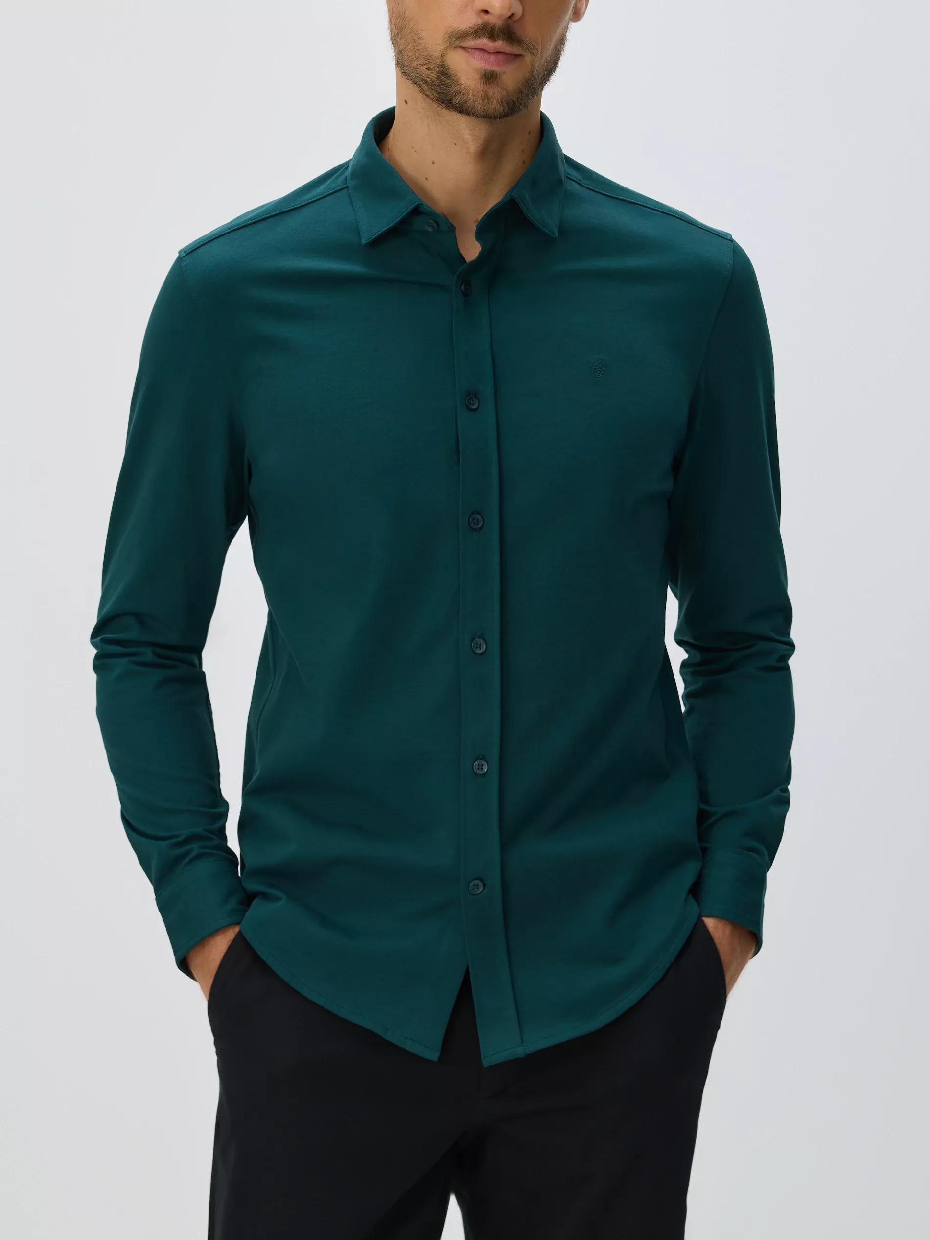 Green Slim Fit Plain Shirt, Khaki, large image number 1