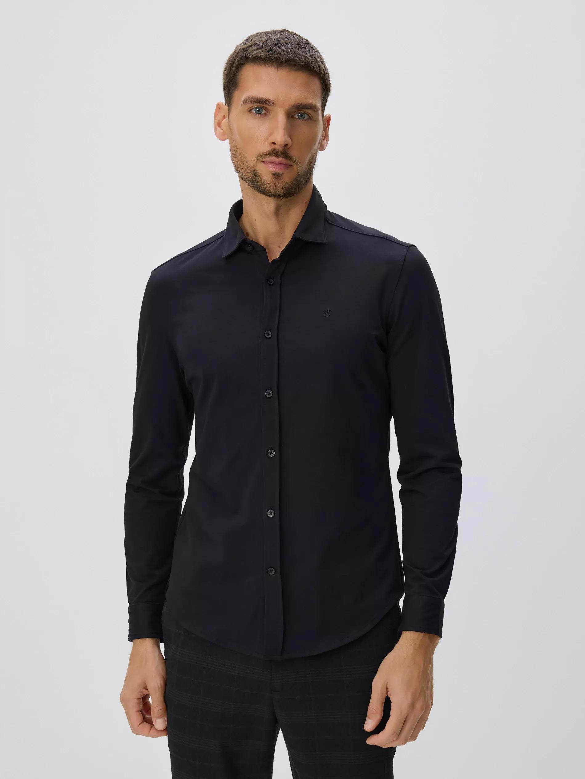 Black Slim Fit Plain Shirt, Black, large image number 0