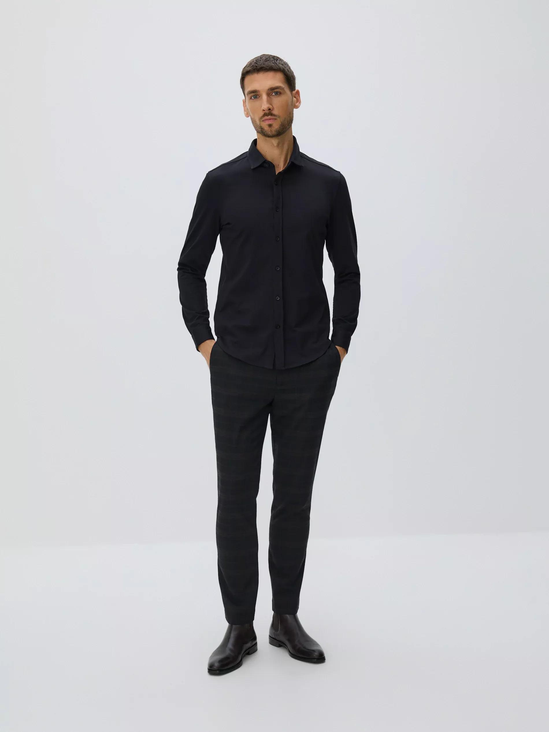 Black Slim Fit Plain Shirt, Black, medium