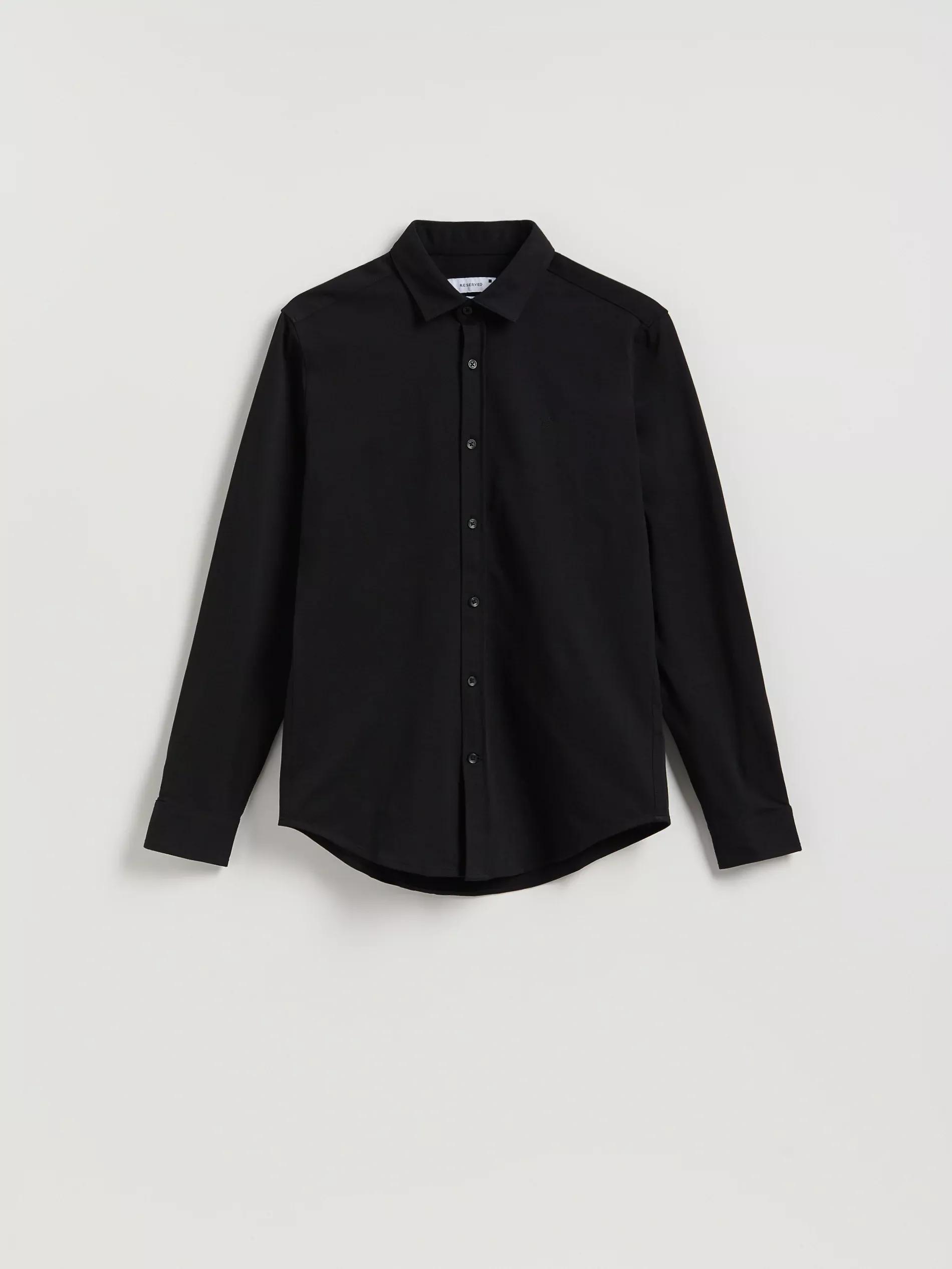 Black Slim Fit Plain Shirt, Black, large image number 4