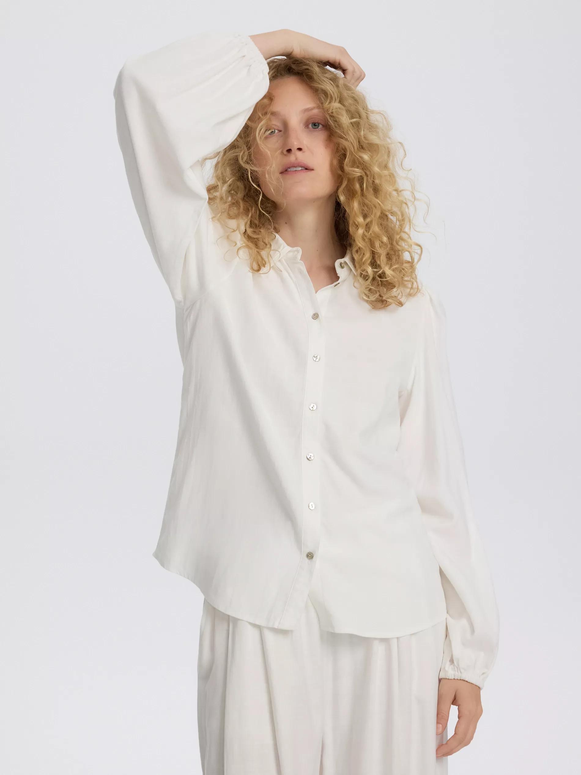 Cream Linen Blend Shirt, , large image number 0