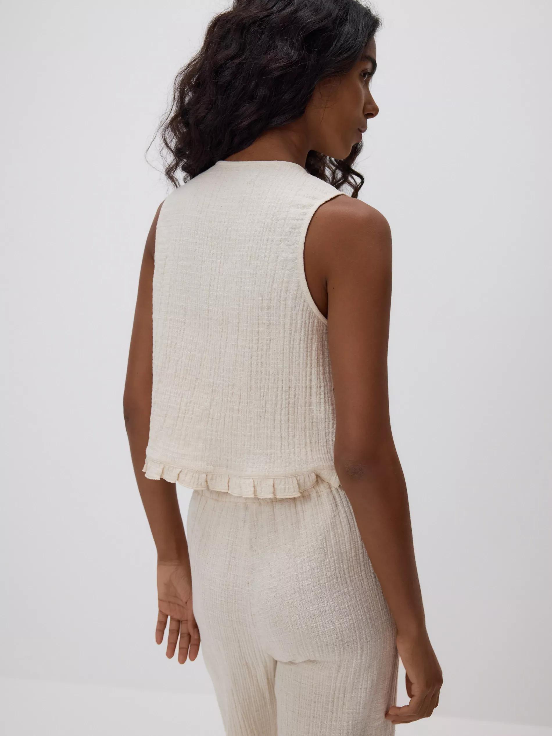 Beige Tied Linen-Blend Vest, , large image number 2