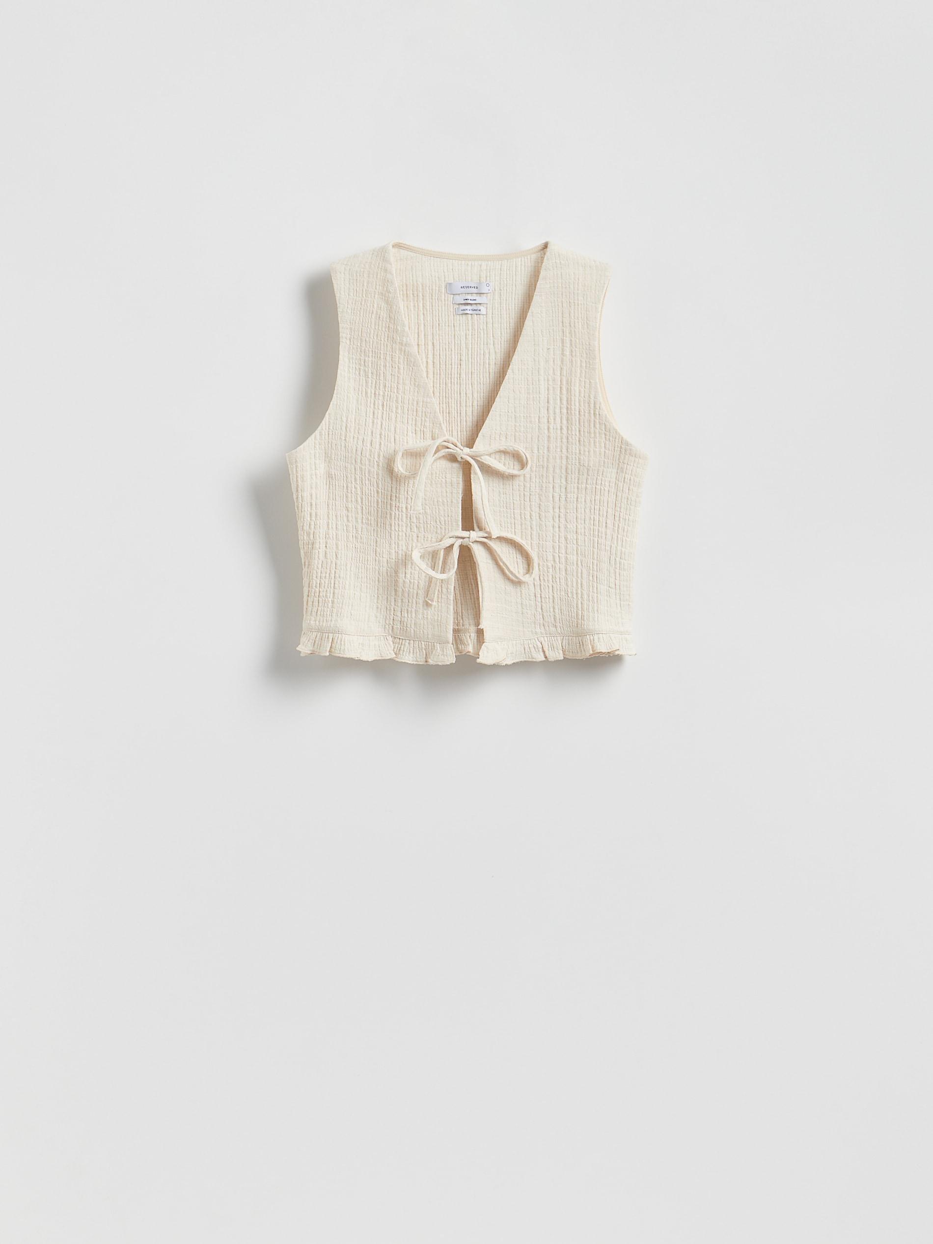 Beige Tied Linen-Blend Vest, , large image number 3