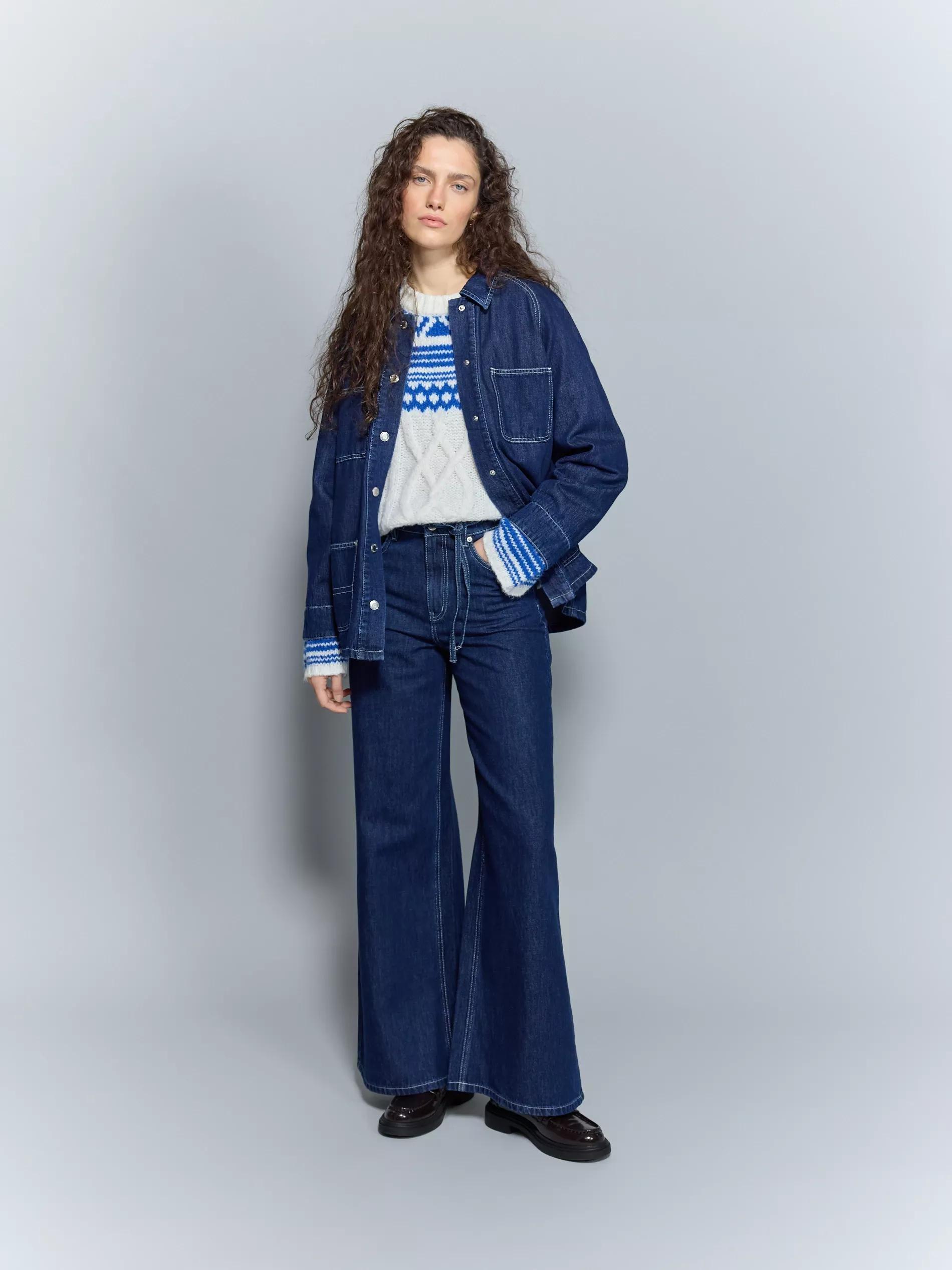 Navy Denim Jacket With Pockets, Navy, large image number 0