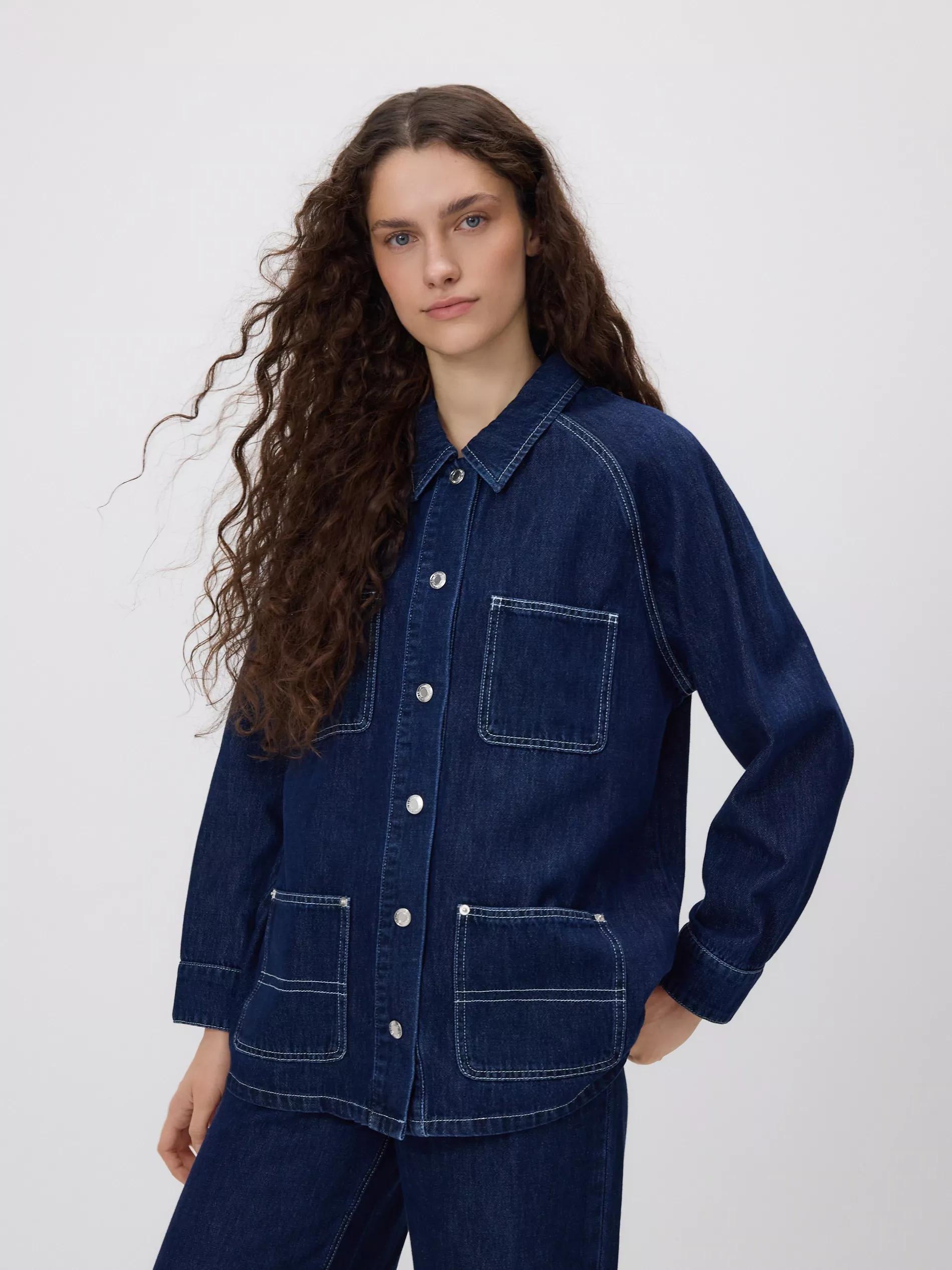 Navy Denim Jacket With Pockets, Navy, large image number 1