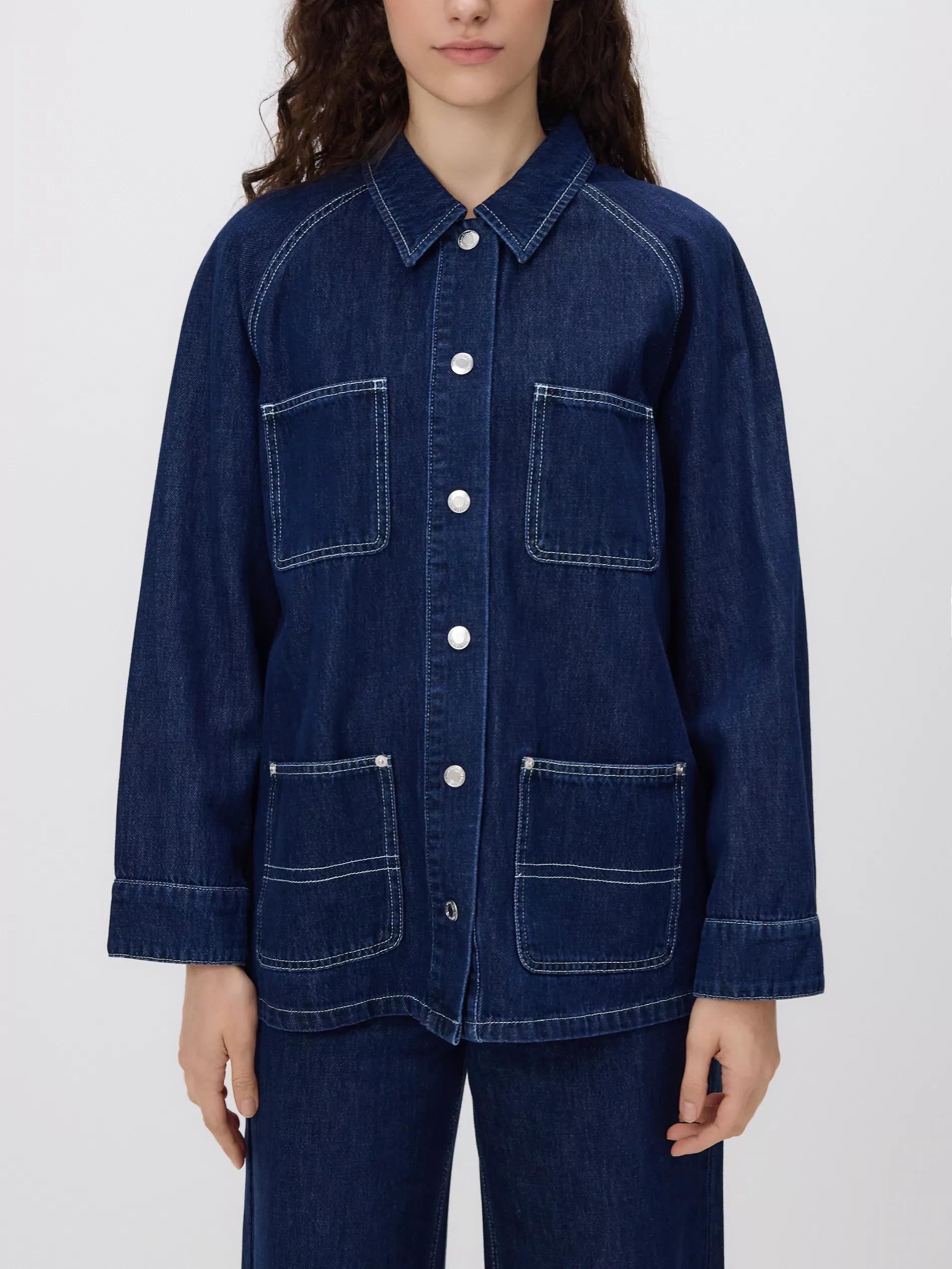 Navy Denim Jacket With Pockets, Navy, large image number 2