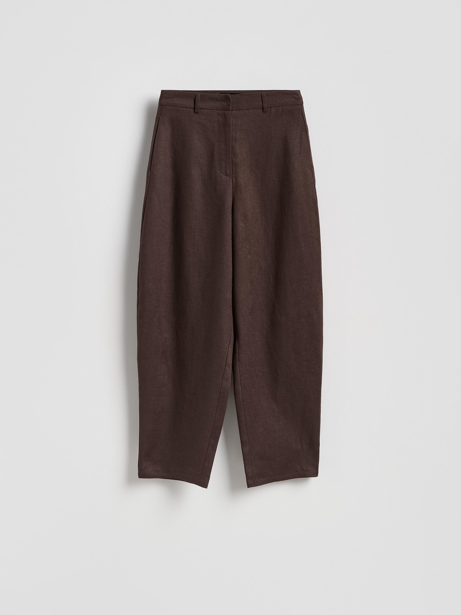 Brown Linen Barrel Leg Trousers, Brown, large image number 5